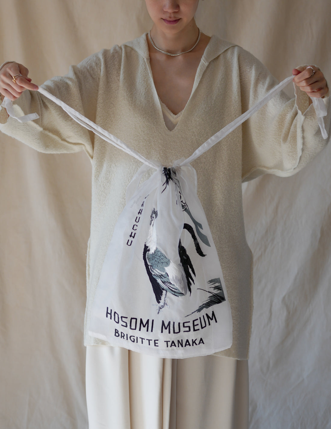 BRIGITTE TANAKA | Hosomi Museum Embroidered Transparent Organza Bag・White