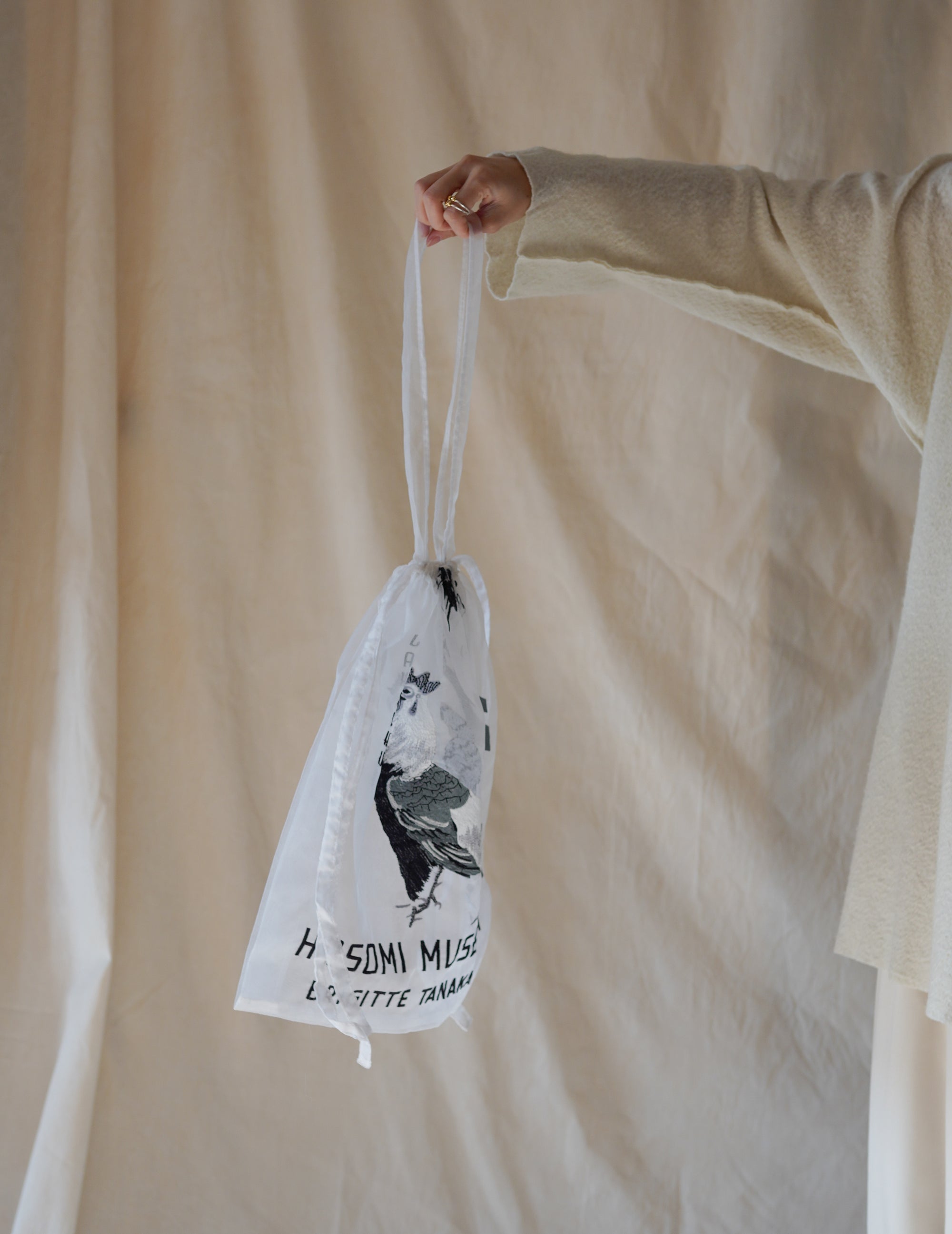 Hosomi Museum Embroidered Transparent Organza Bag・White