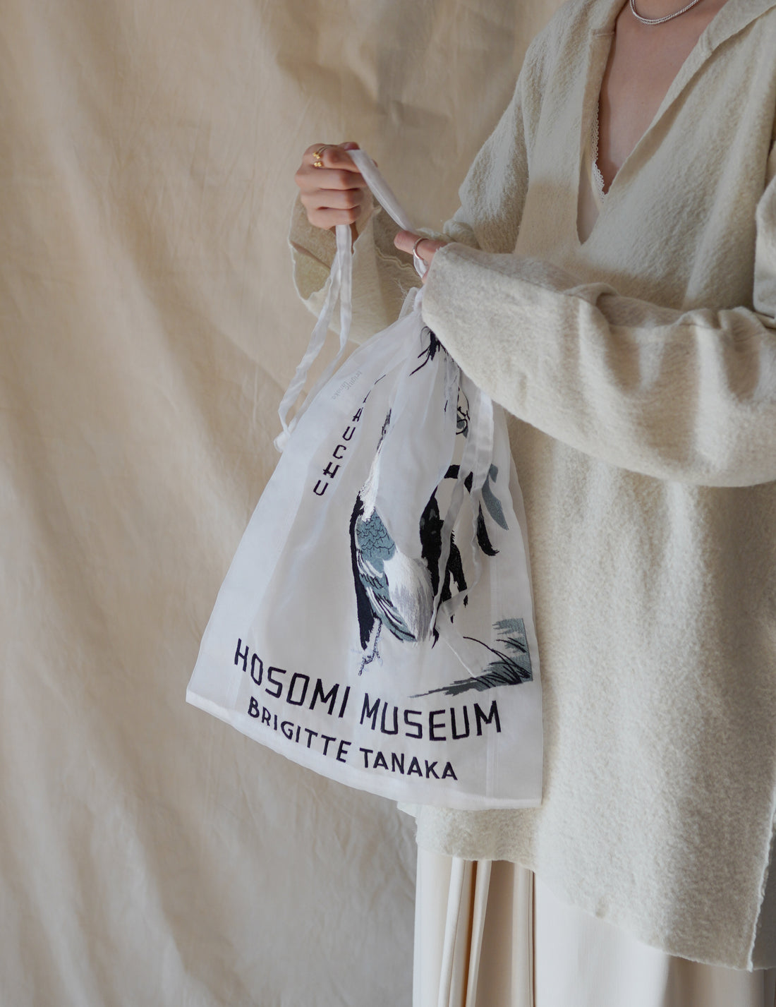 BRIGITTE TANAKA | Hosomi Museum Embroidered Transparent Organza Bag・White