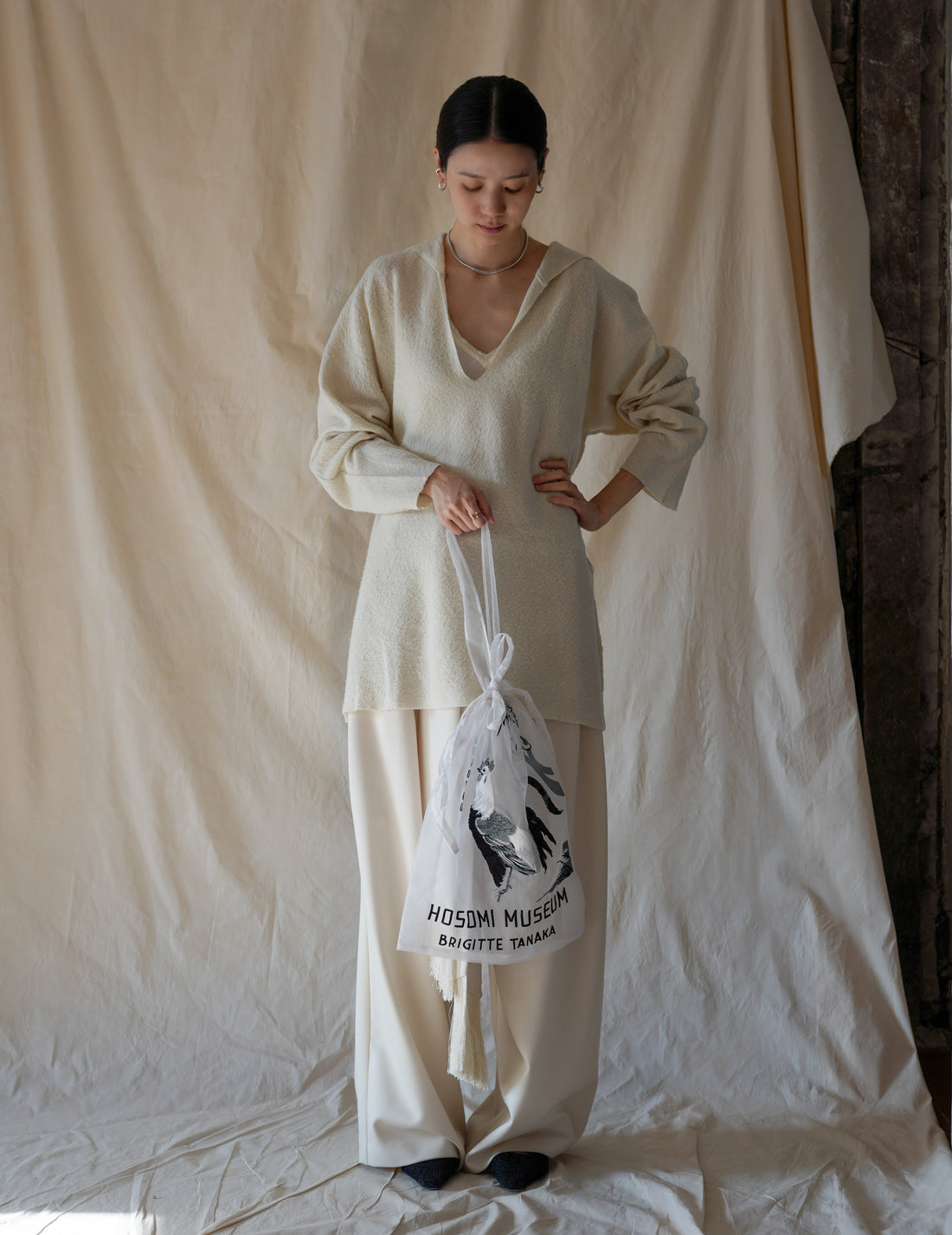 BRIGITTE TANAKA | Hosomi Museum Embroidered Transparent Organza Bag・White