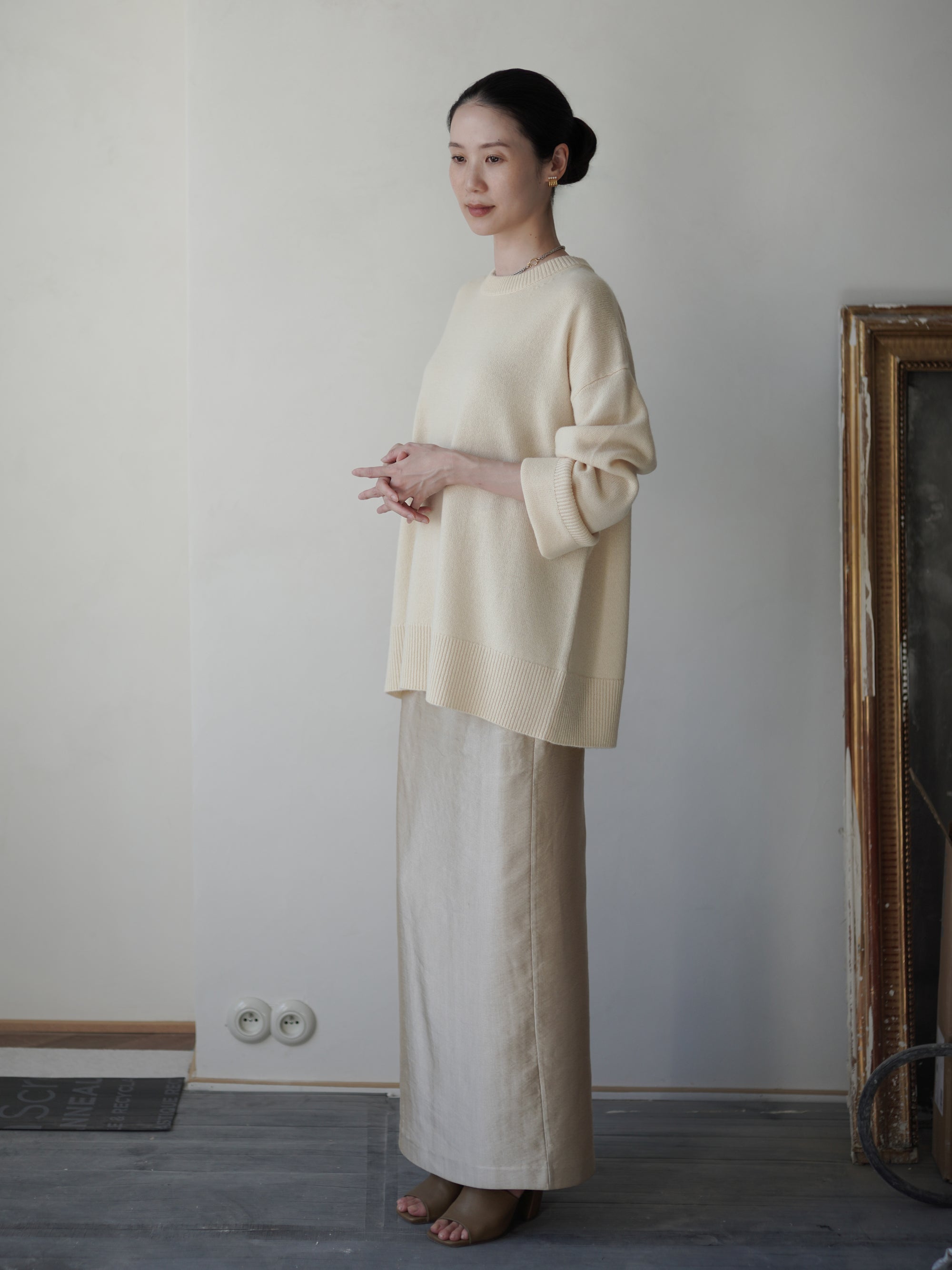 RASMO Wool Cashmere Round Knit Top・Butter