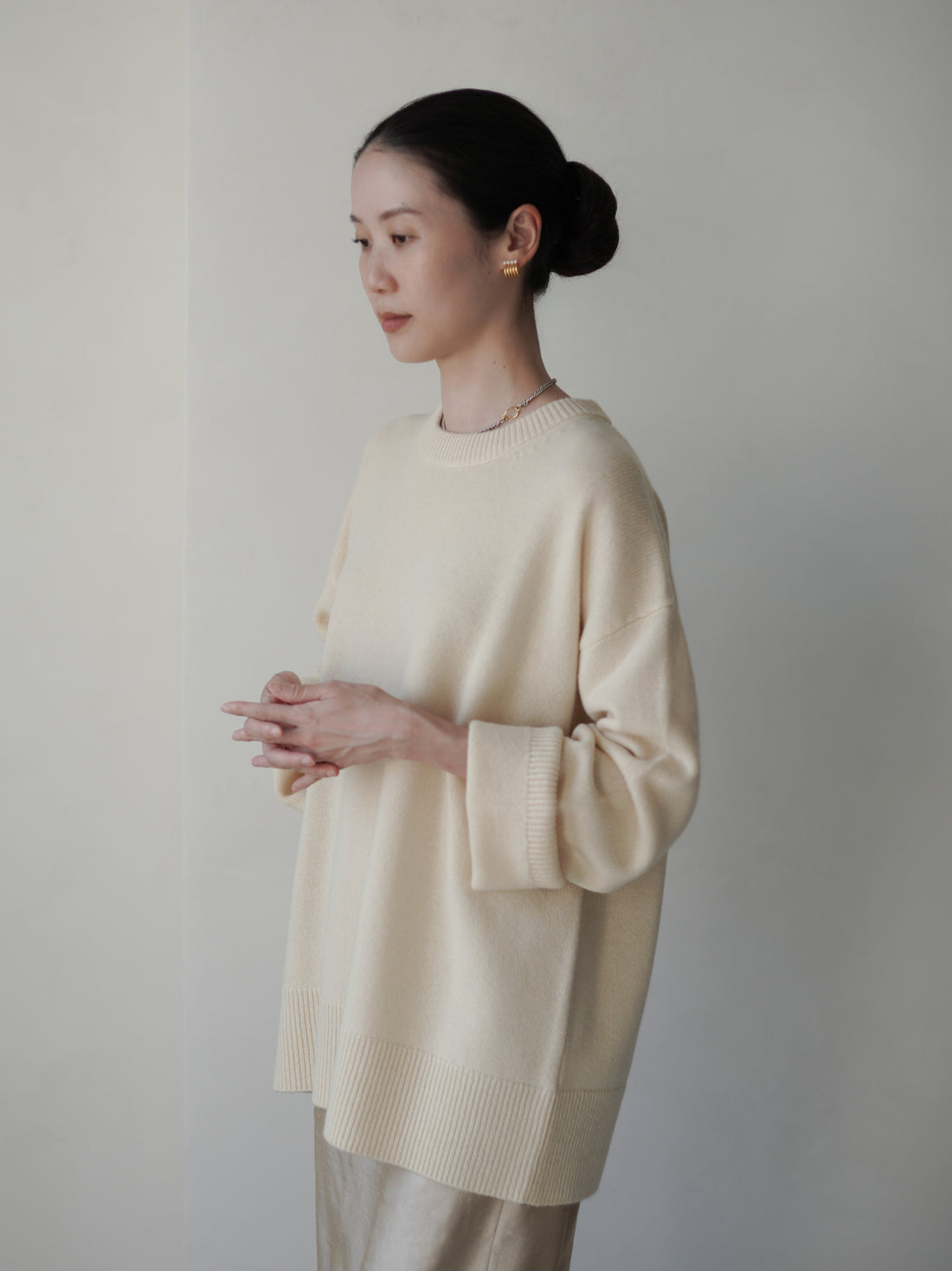 RASMO Wool Cashmere Round Knit Top・Butter