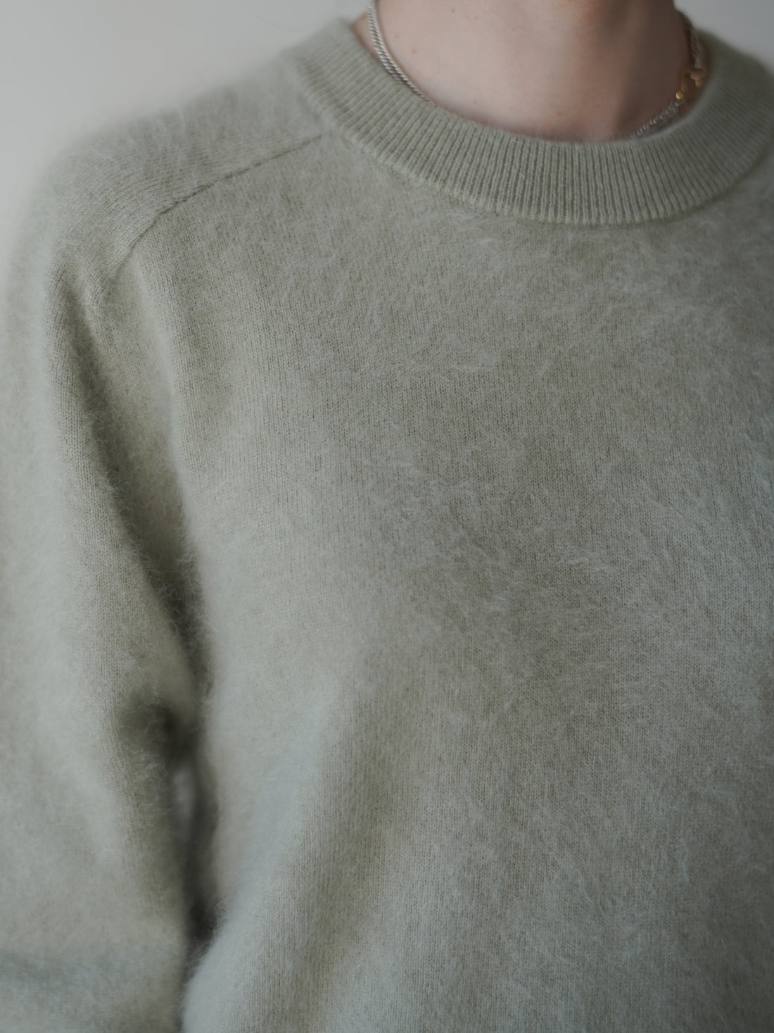BRUSHED CASHMERE BLEND KNIT SWEATER • Sage Green
