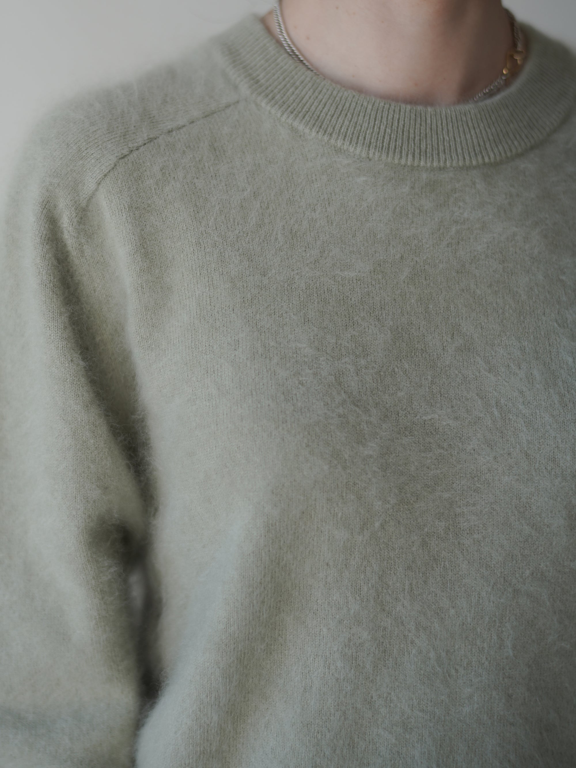 BRUSHED CASHMERE BLEND KNIT SWEATER • Sage Green