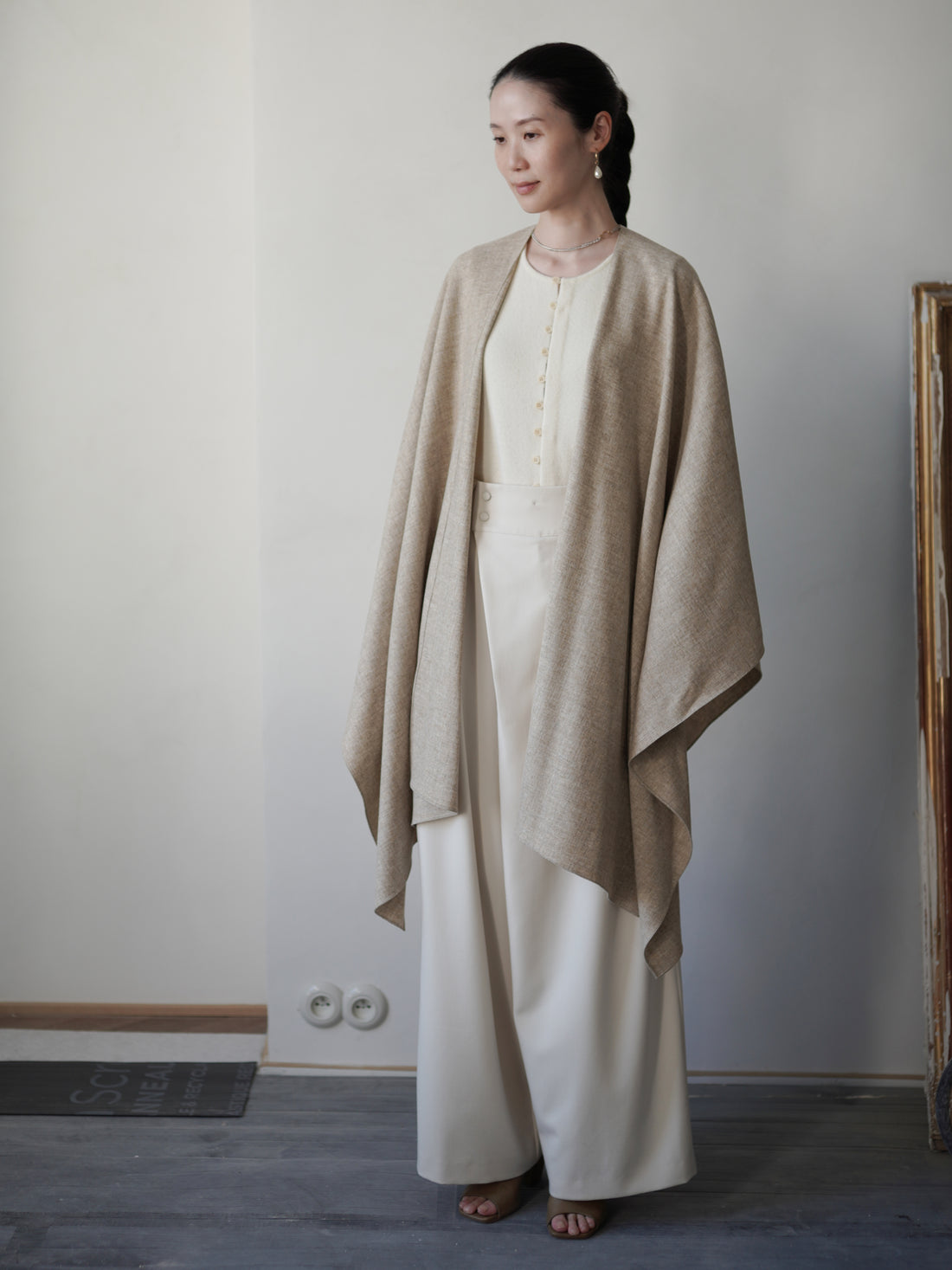Poncho Coat・Beige Melange