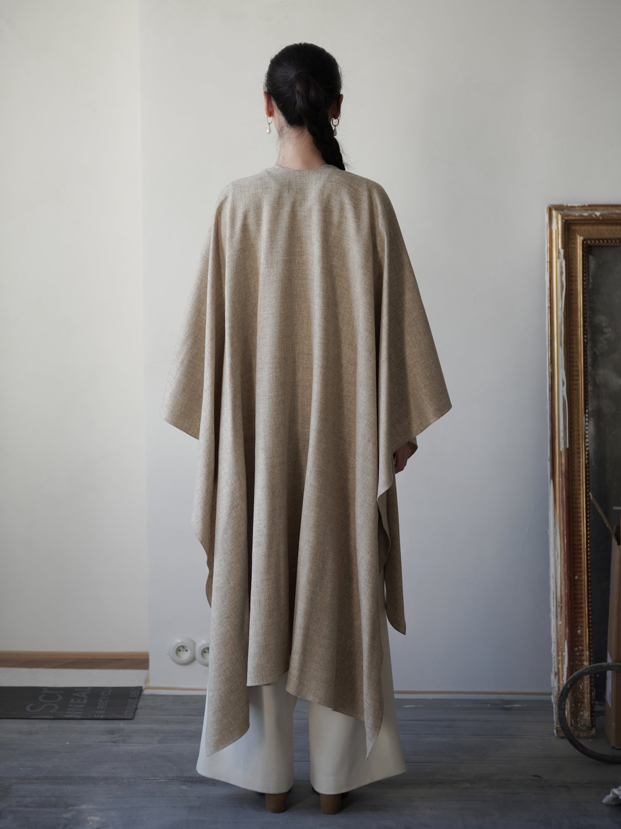 Poncho Coat・Beige Melange