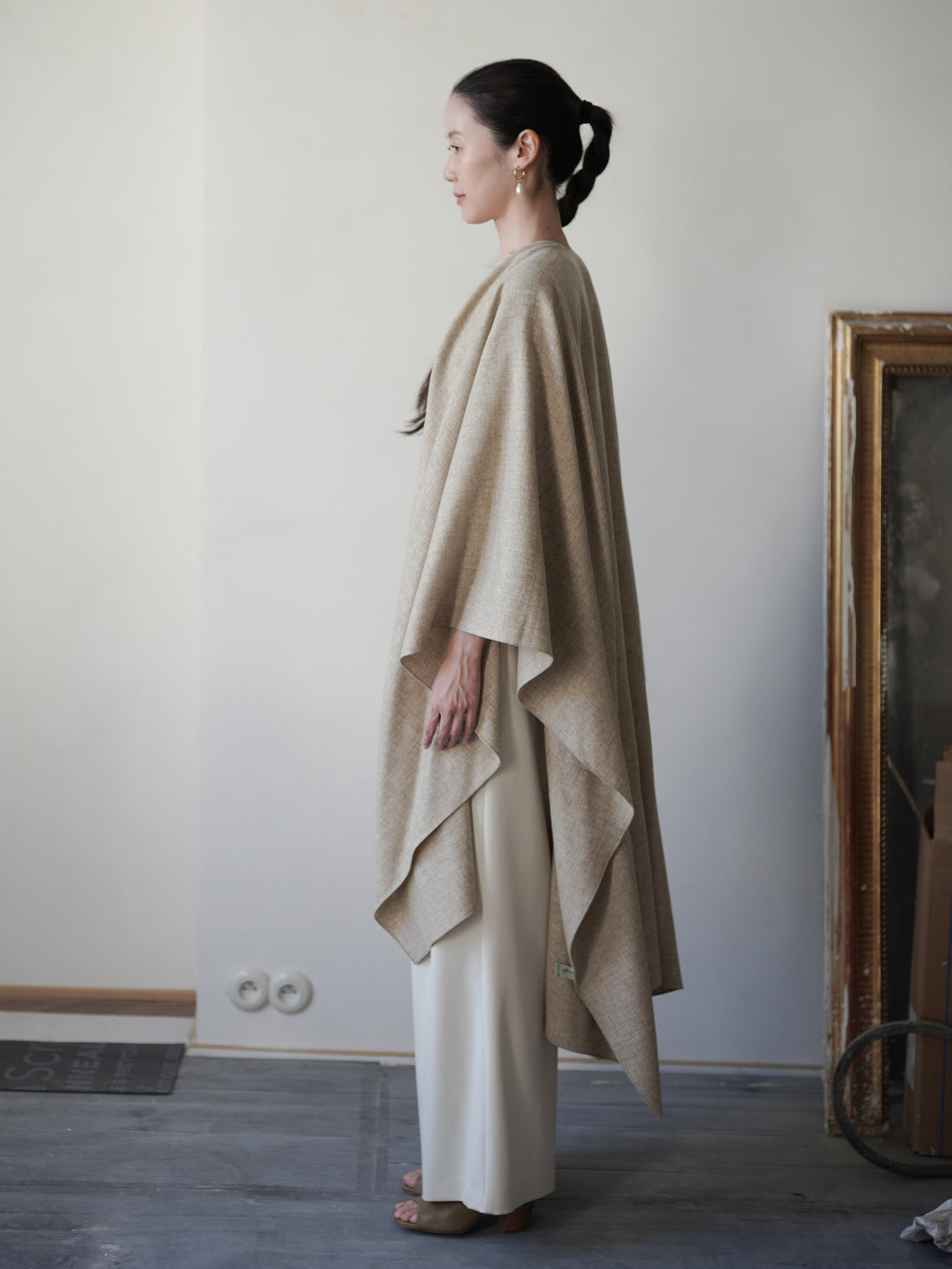 Poncho Coat・Beige Melange