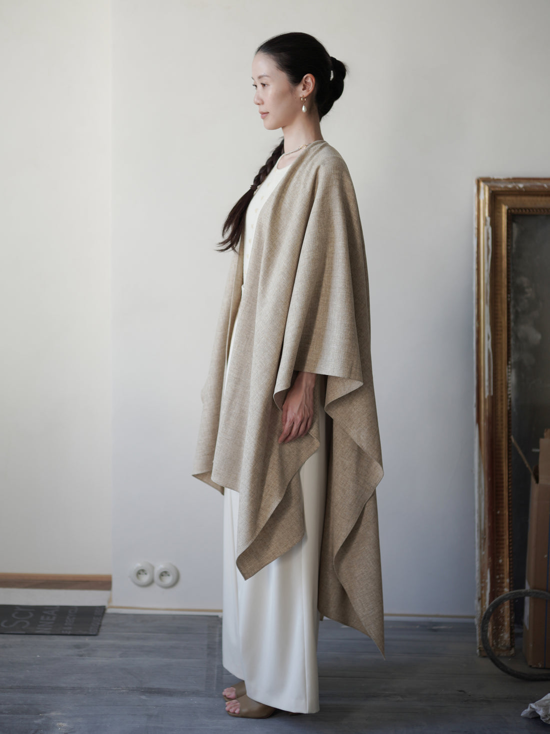 Poncho Coat・Beige Melange