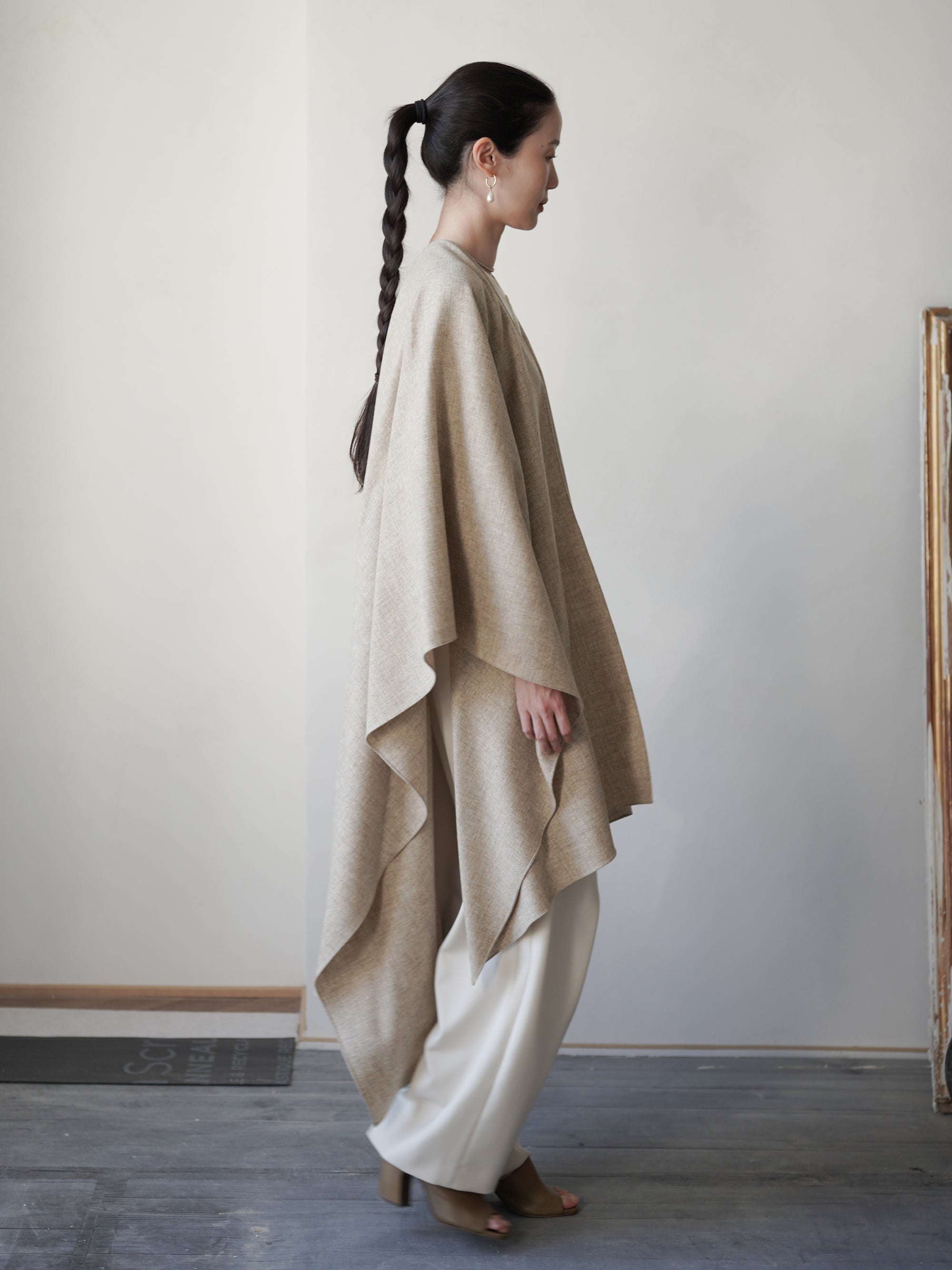 Poncho Coat・Beige Melange