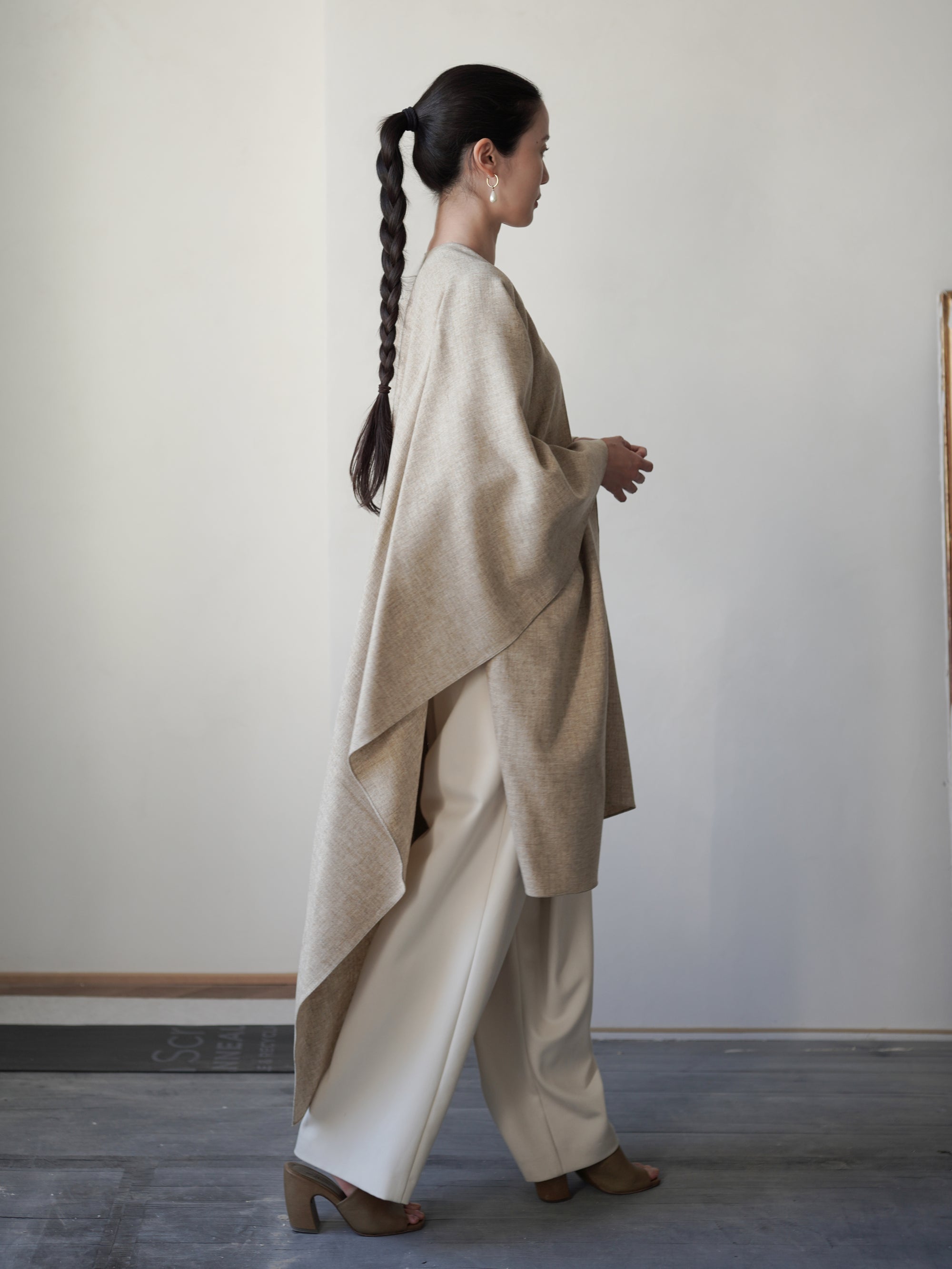 Poncho Coat・Beige Melange