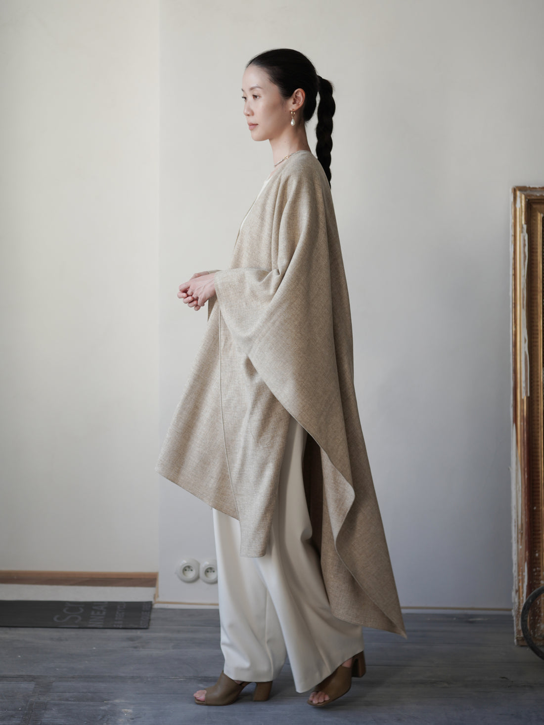 Poncho Coat・Beige Melange