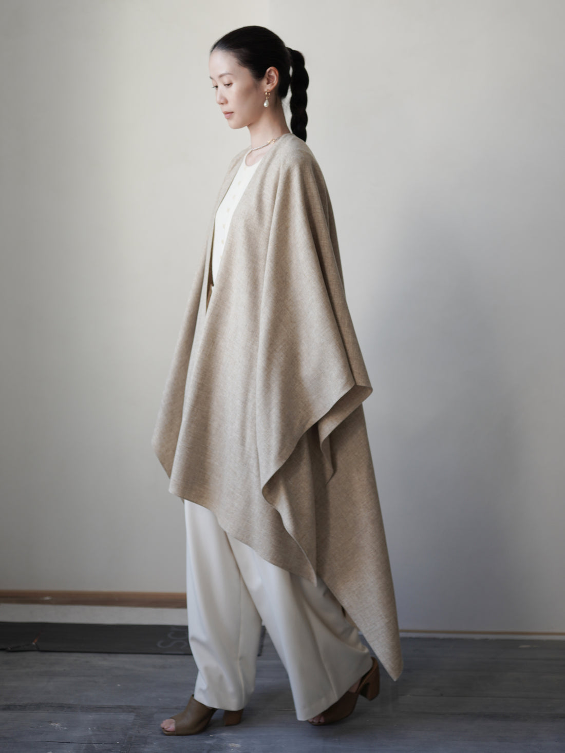 Poncho Coat・Beige Melange