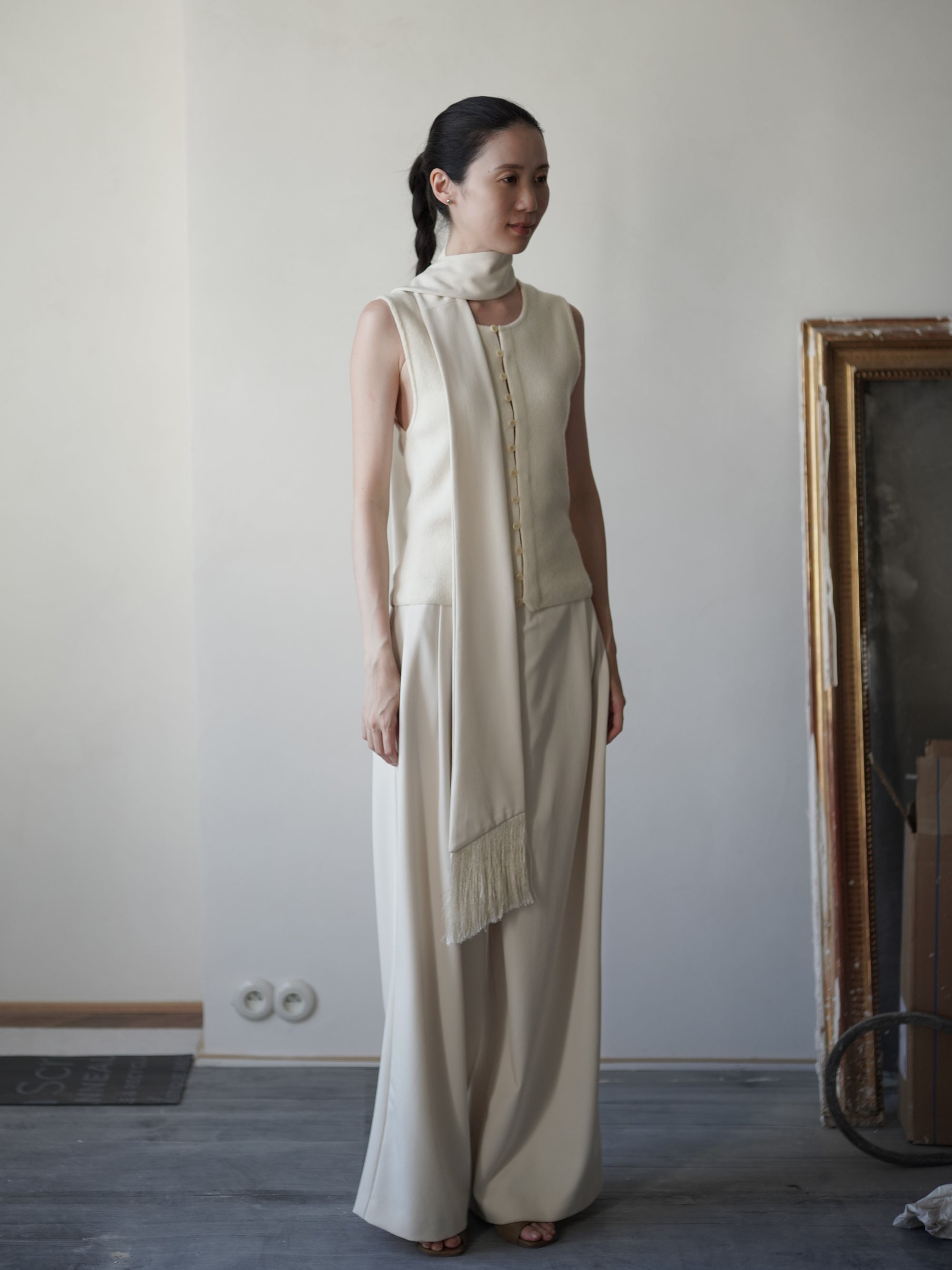 Bahroma Silk Fringe Scaf/Belt・Ivory
