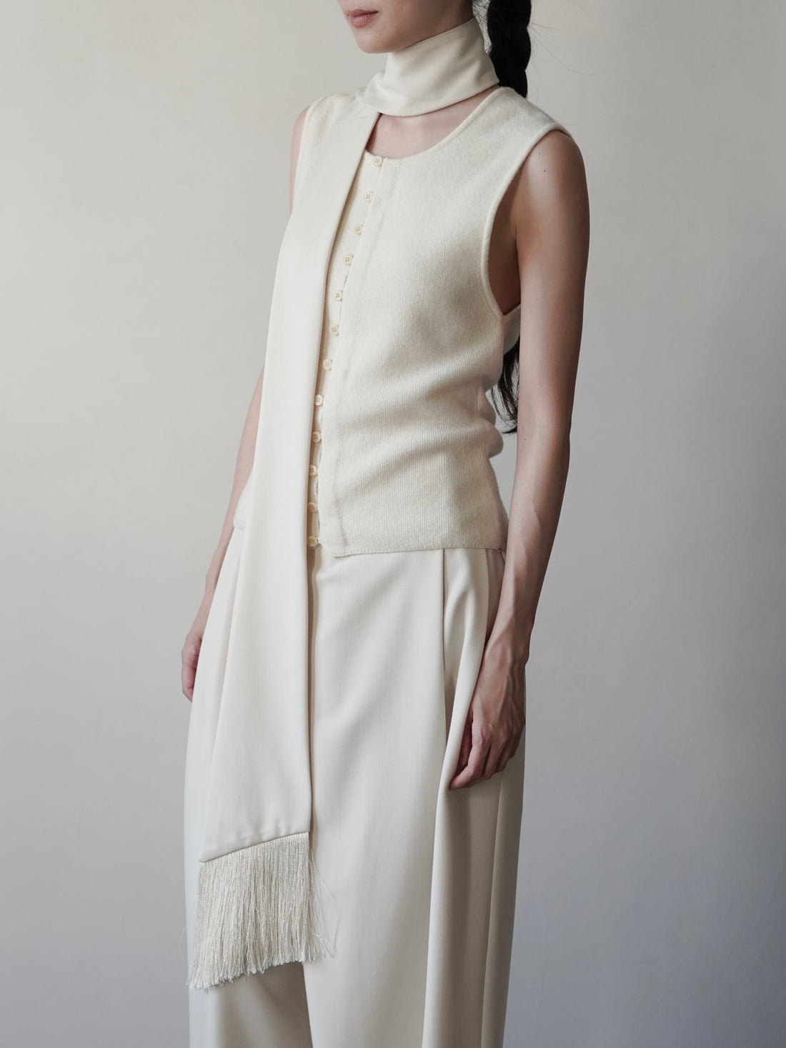 Bahroma Silk Fringe Scaf/Belt・Ivory