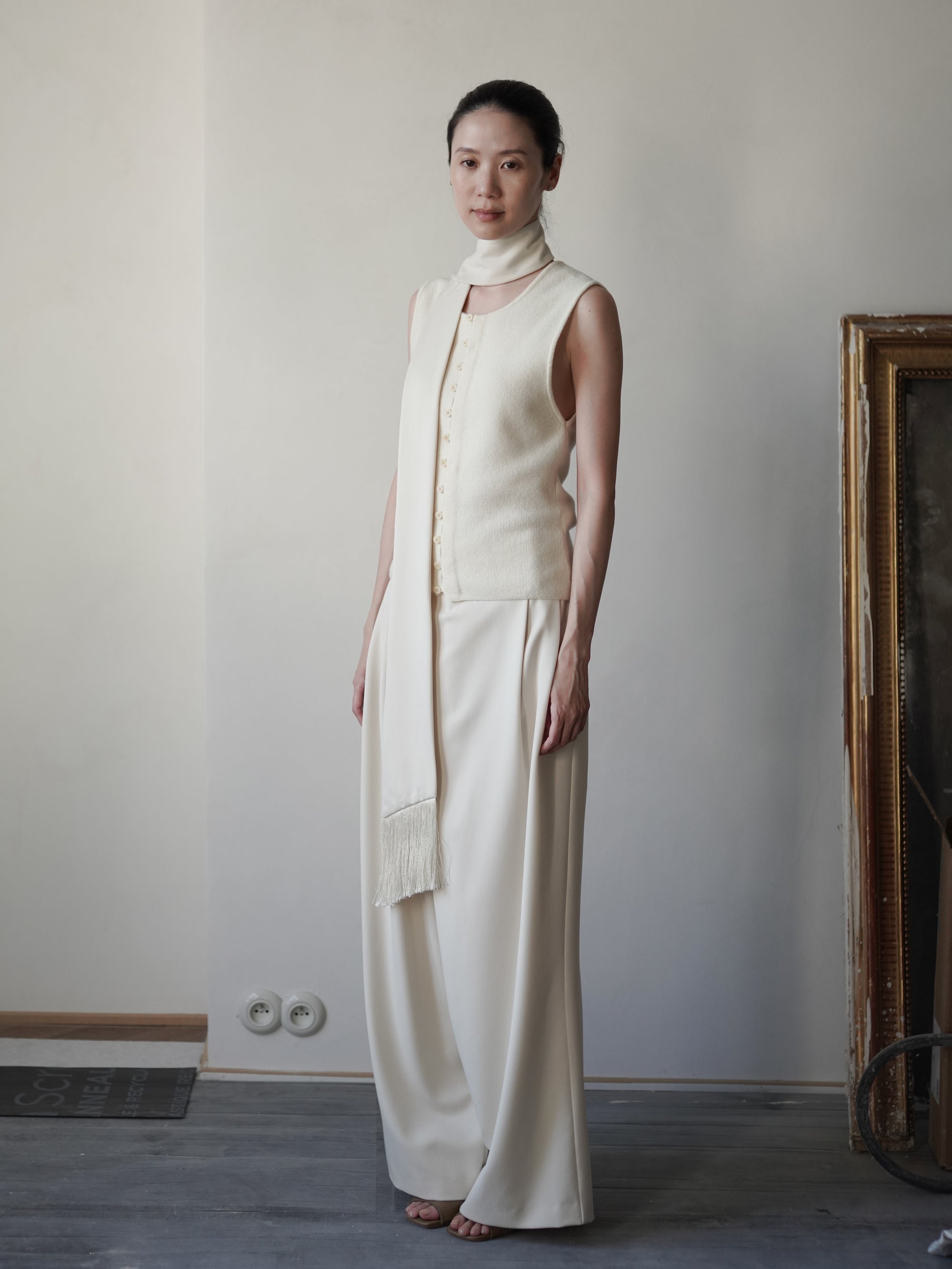 Bahroma Silk Fringe Scaf/Belt・Ivory