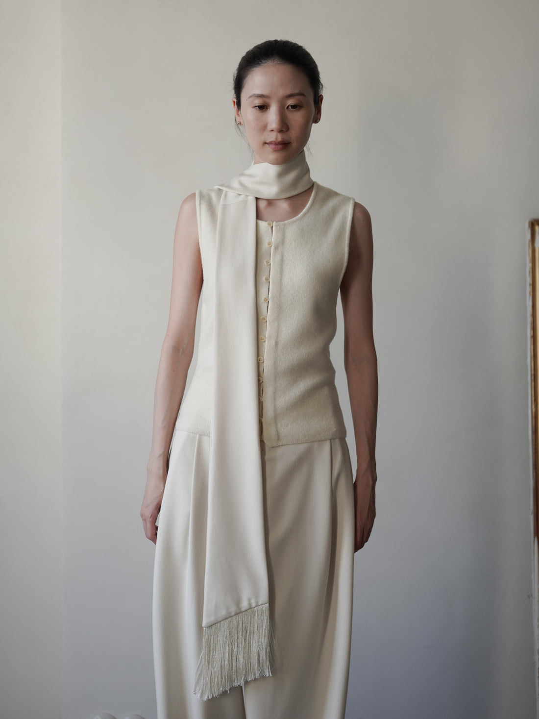 Bahroma Silk Fringe Scaf/Belt・Ivory