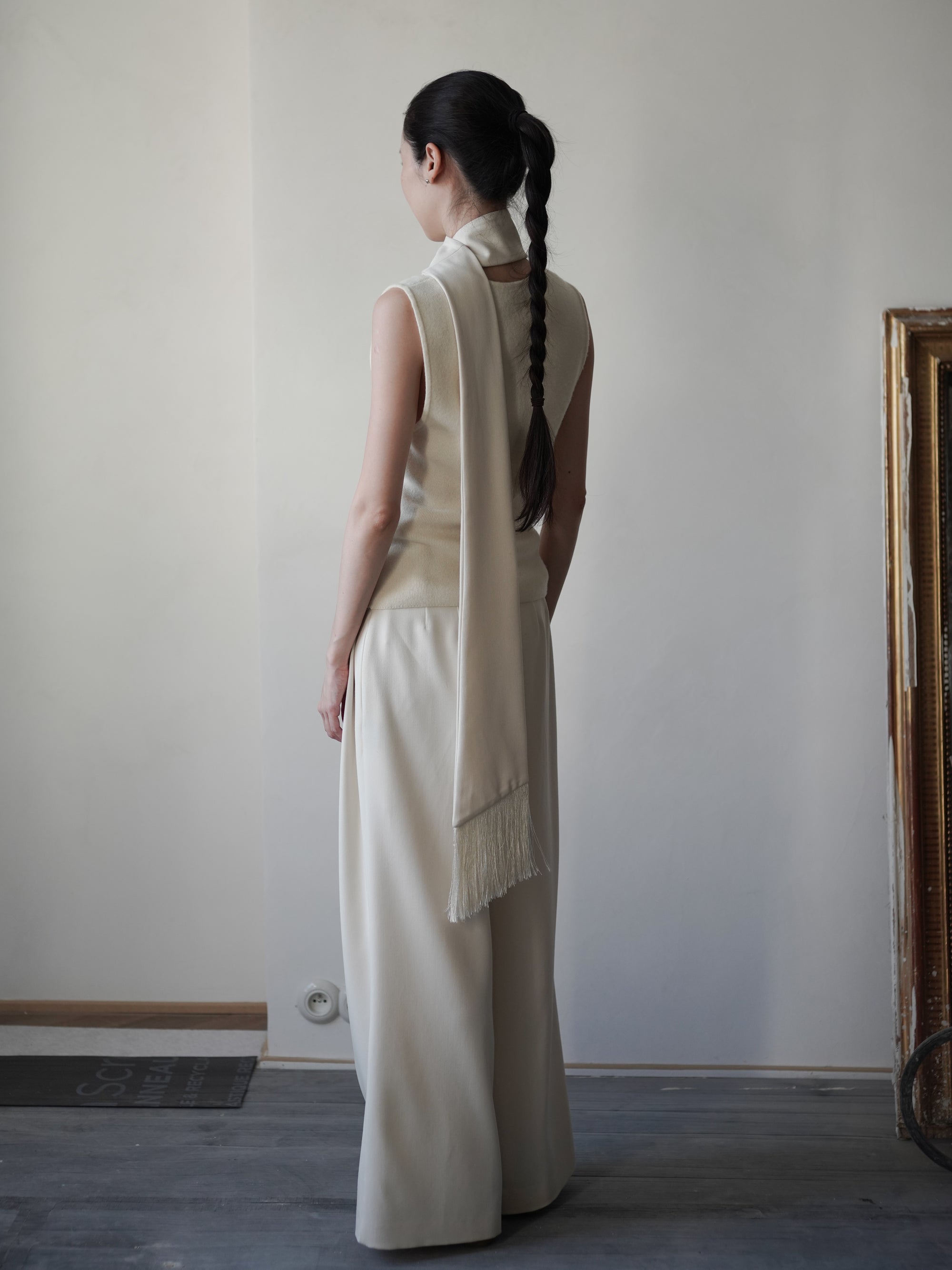 Bahroma Silk Fringe Scaf/Belt・Ivory