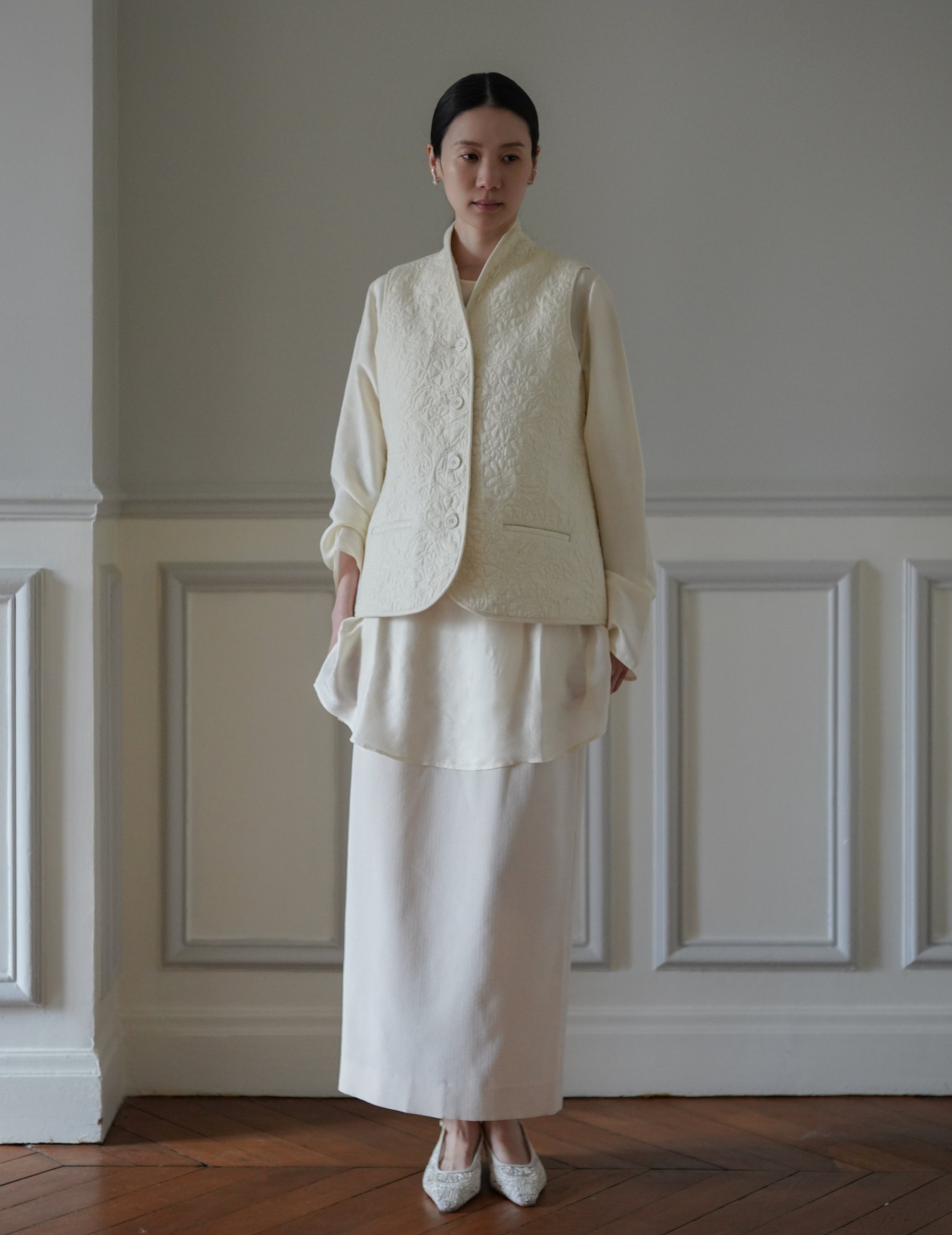 ORLANDO Quilted Waistcoat・Quilted Ivory