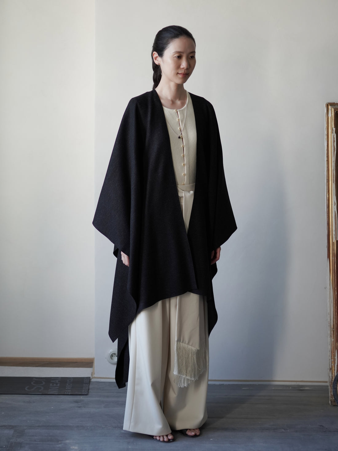 Poncho Coat • Black Melange