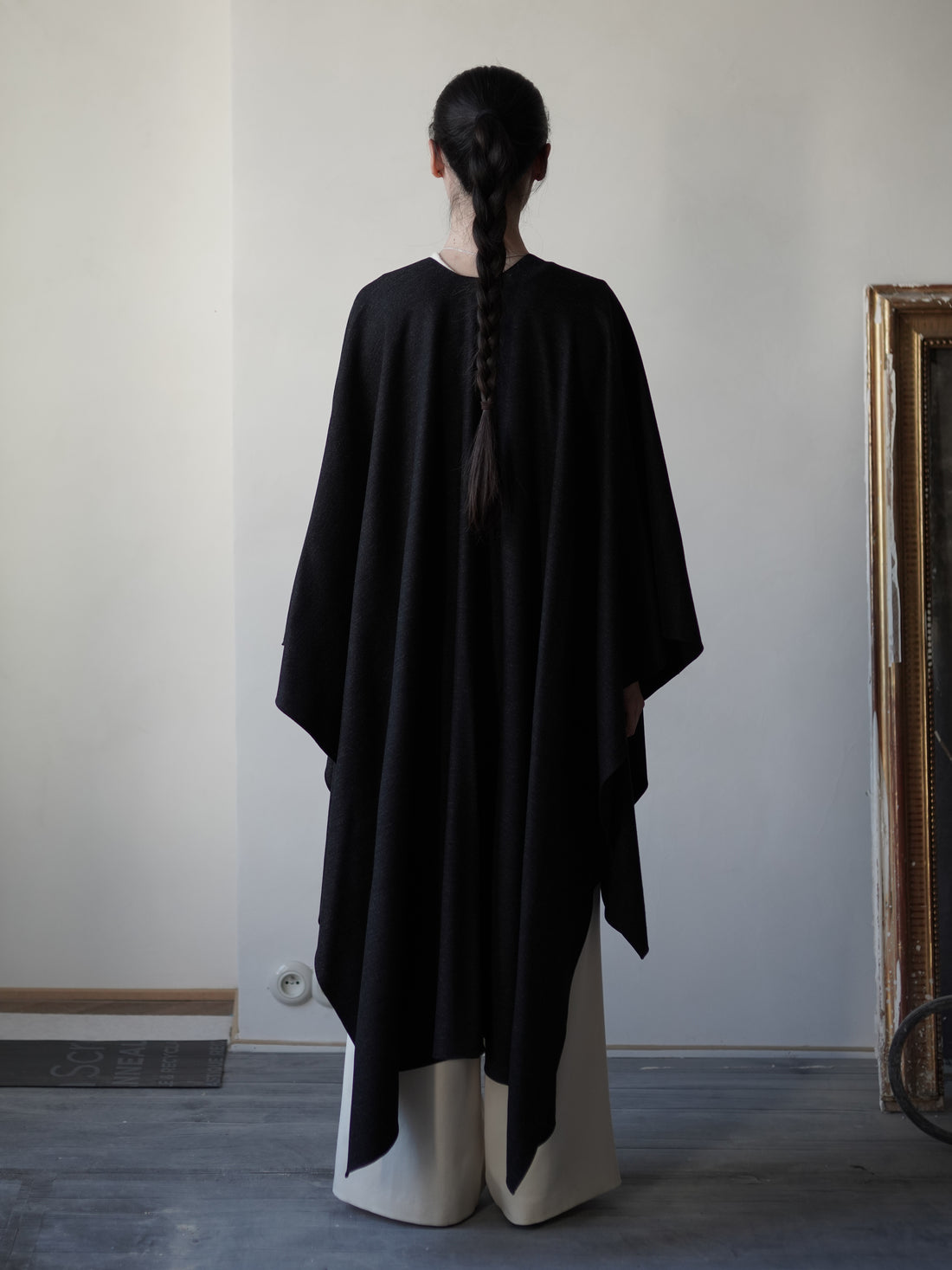 Poncho Coat • Black Melange