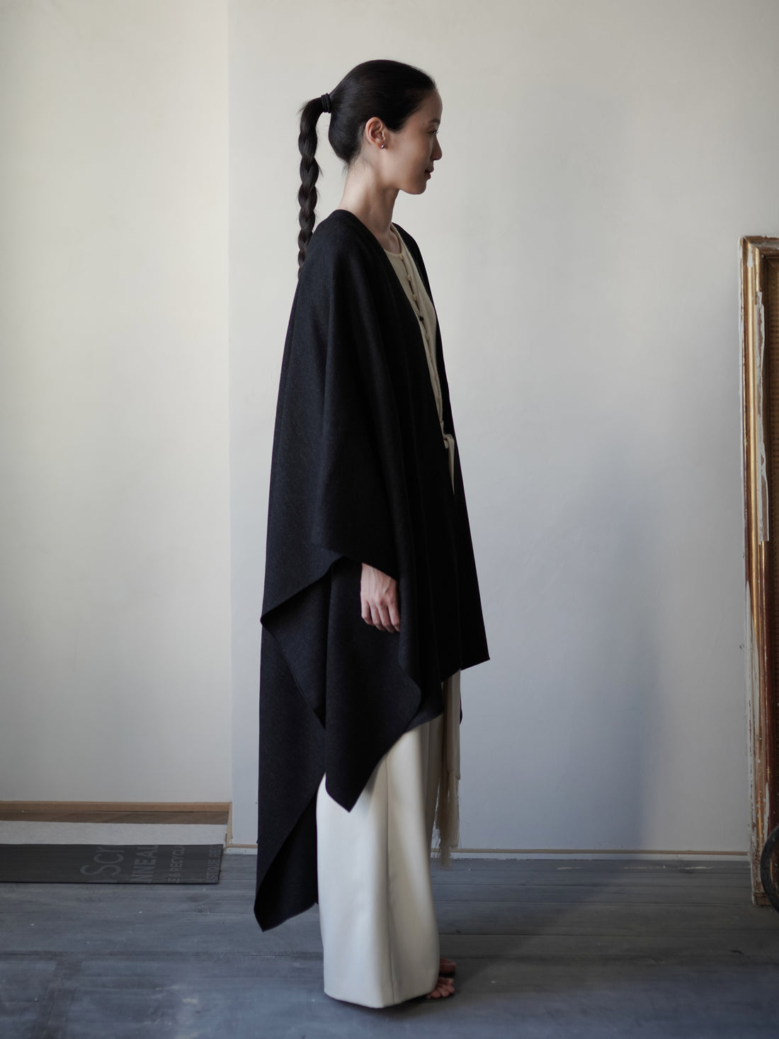 Poncho Coat • Black Melange