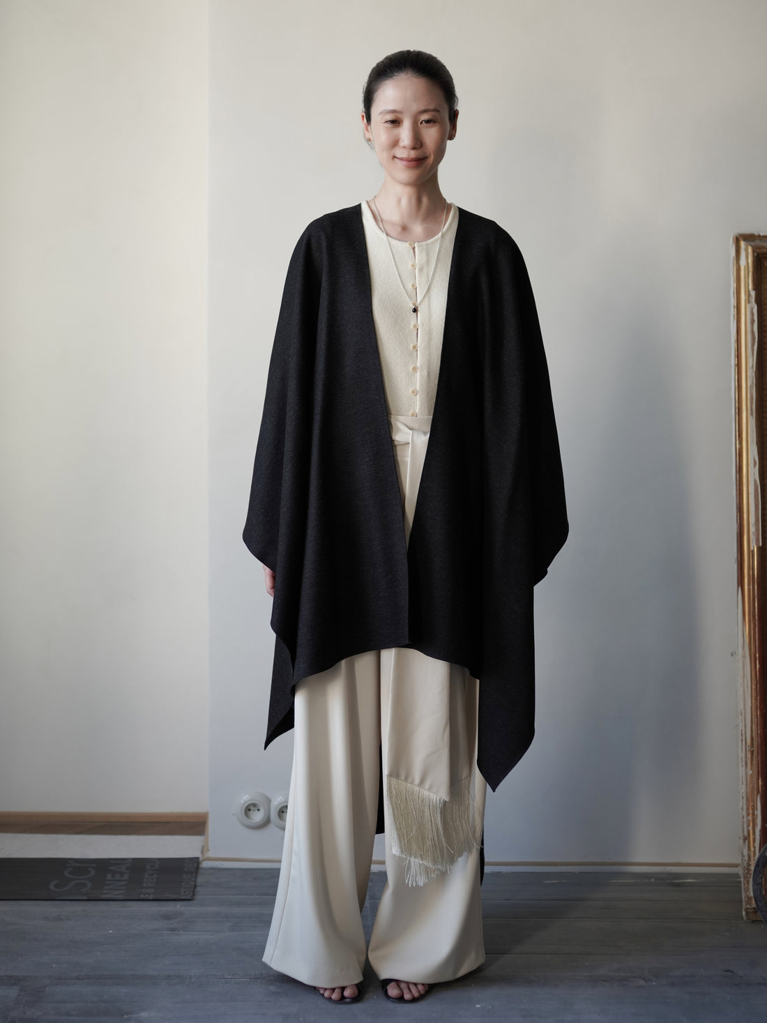 Poncho Coat • Black Melange