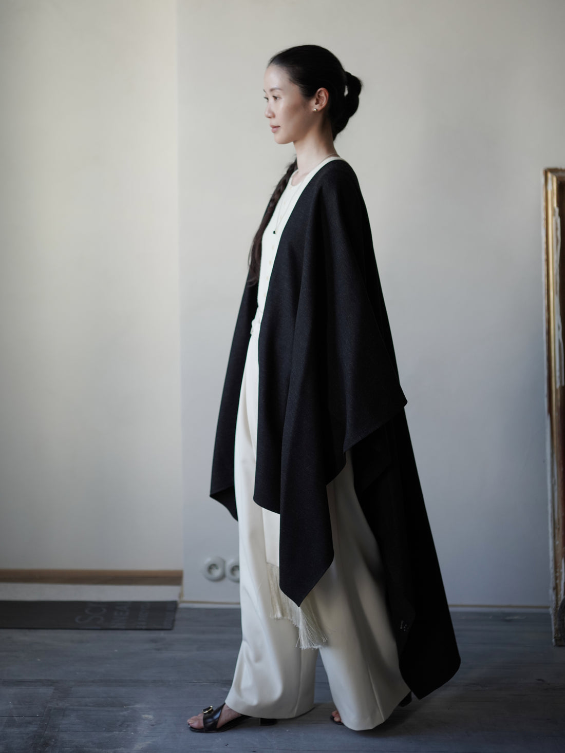 Poncho Coat • Black Melange