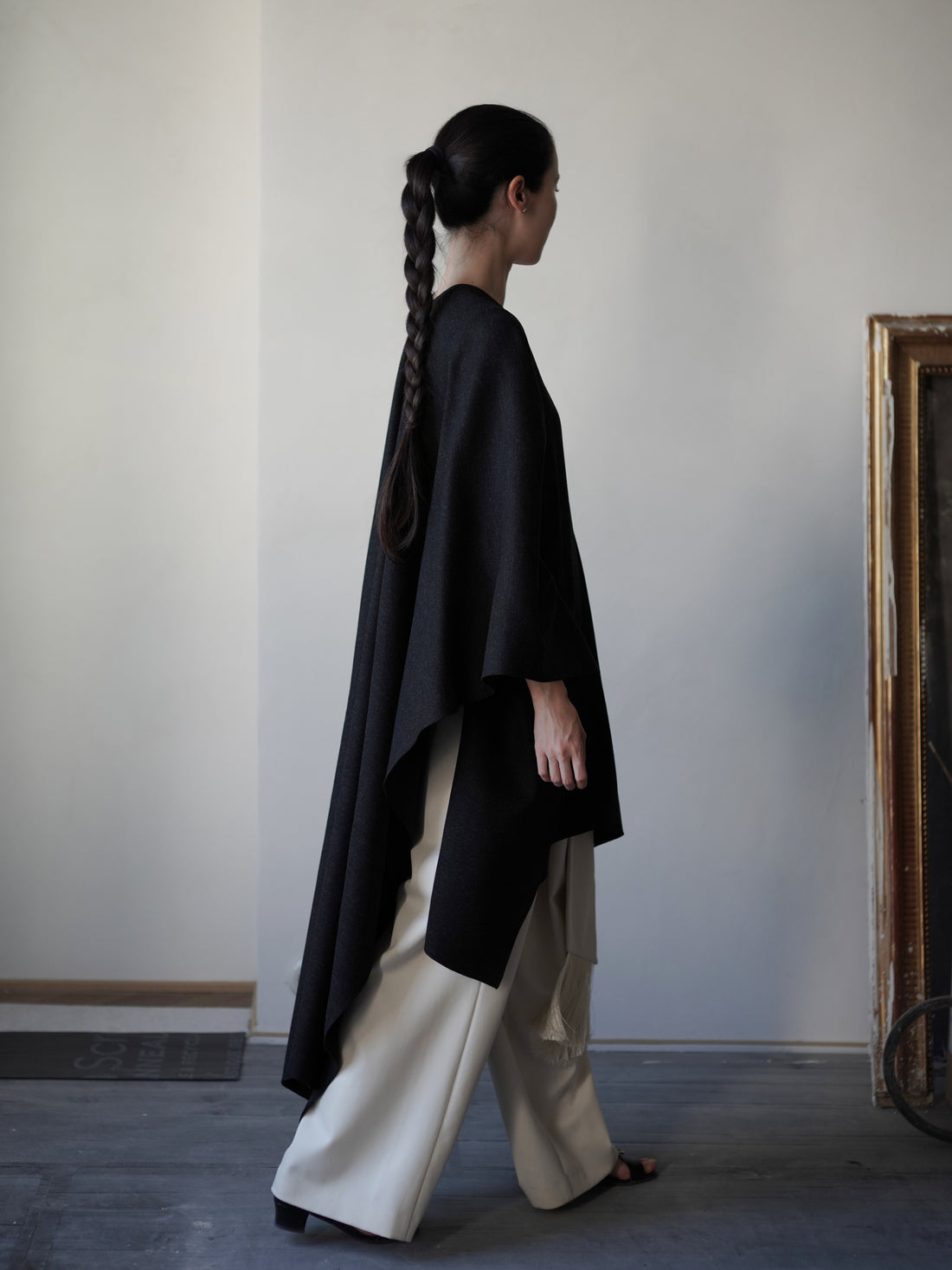 Poncho Coat • Black Melange