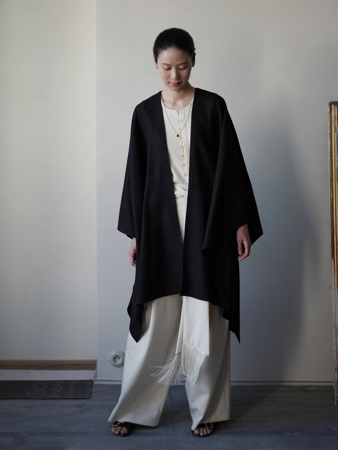 Poncho Coat • Black Melange