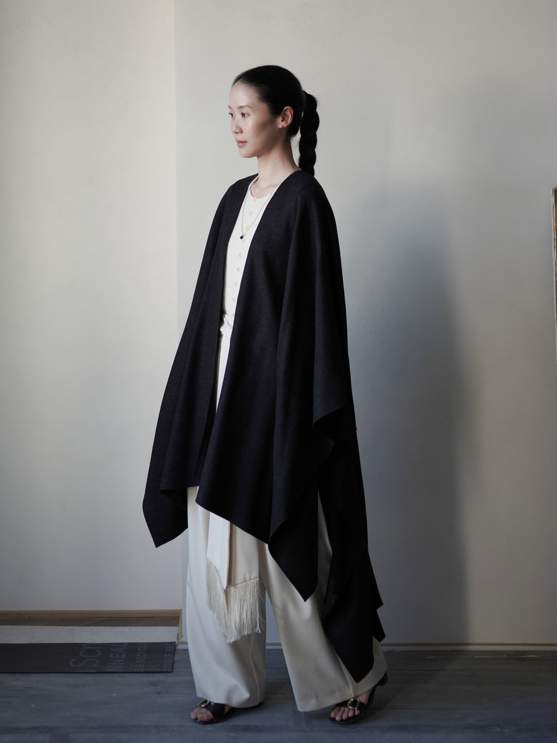 Poncho Coat • Black Melange
