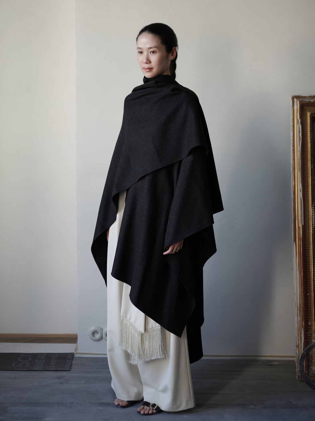 Poncho Coat • Black Melange