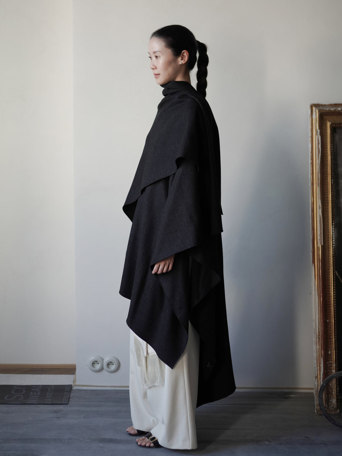 Poncho Coat • Black Melange