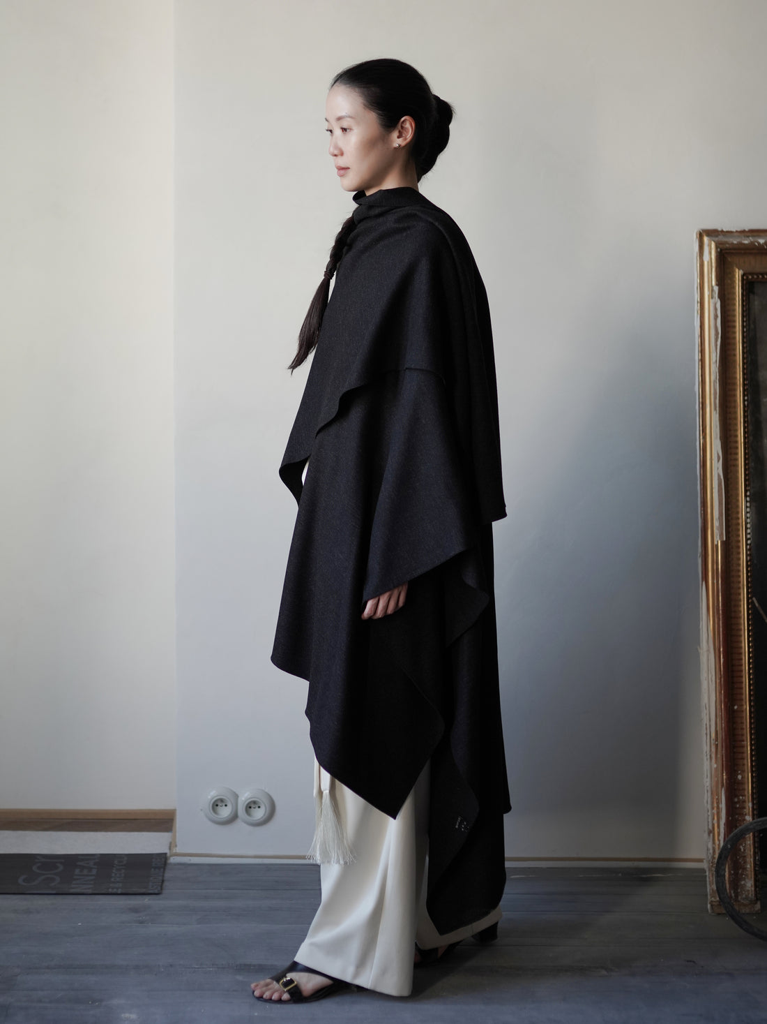 Poncho Coat • Black Melange