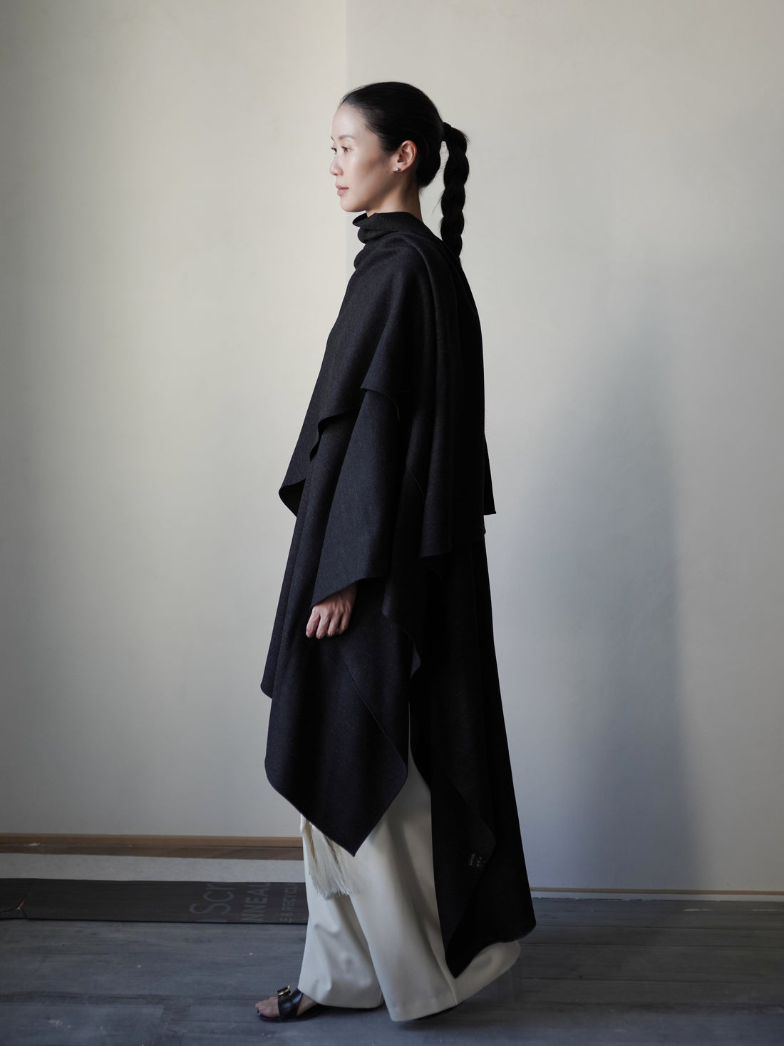 Poncho Coat • Black Melange