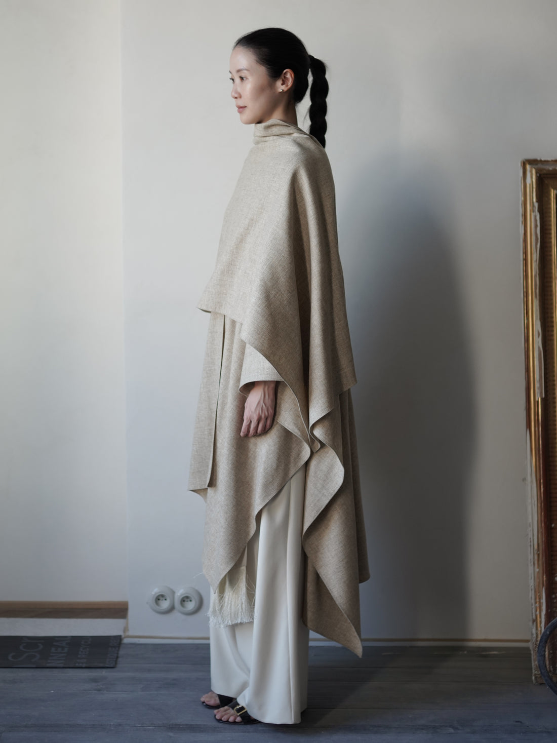 Poncho Coat・Beige Melange