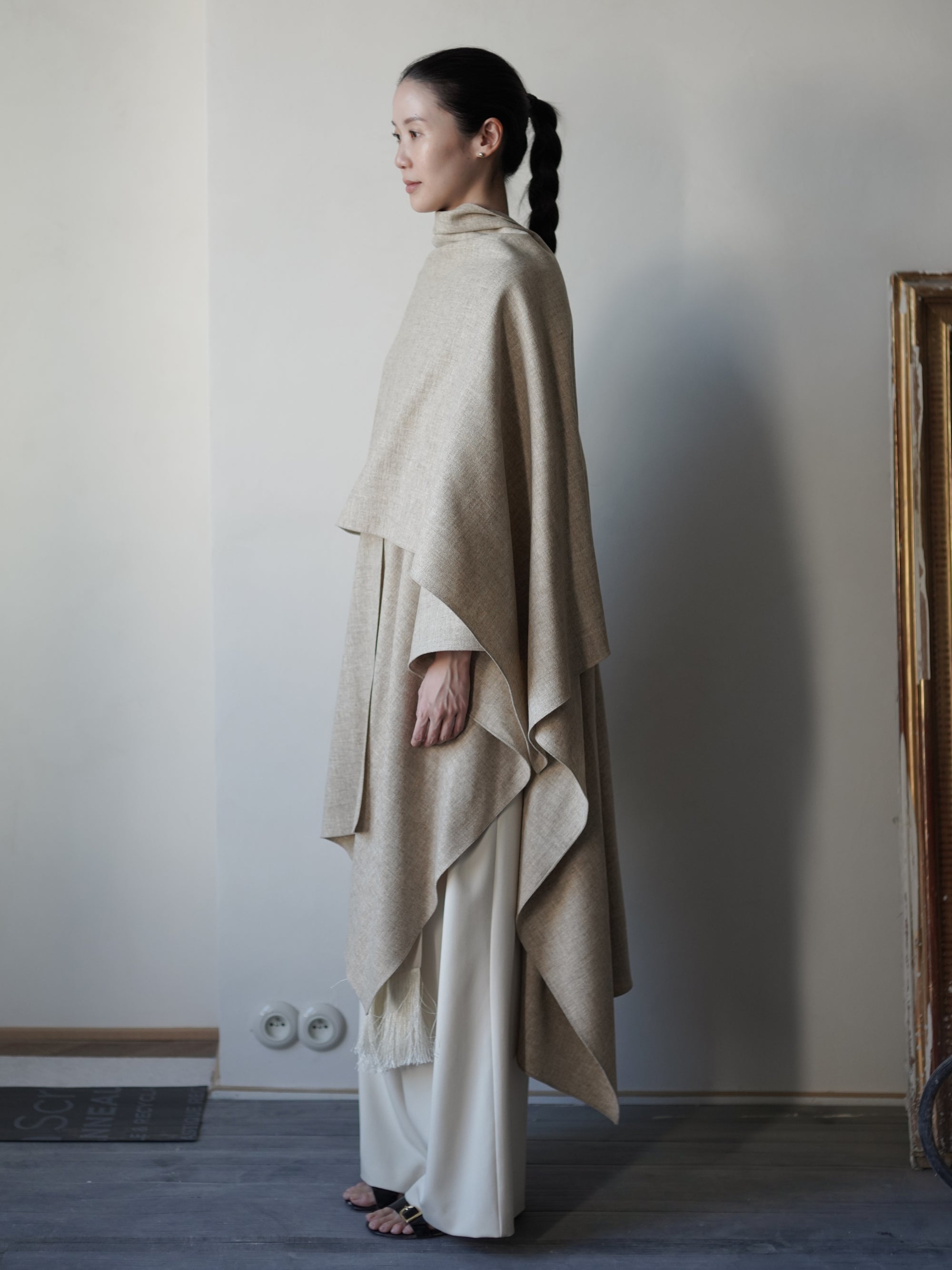 Poncho Coat・Beige Melange