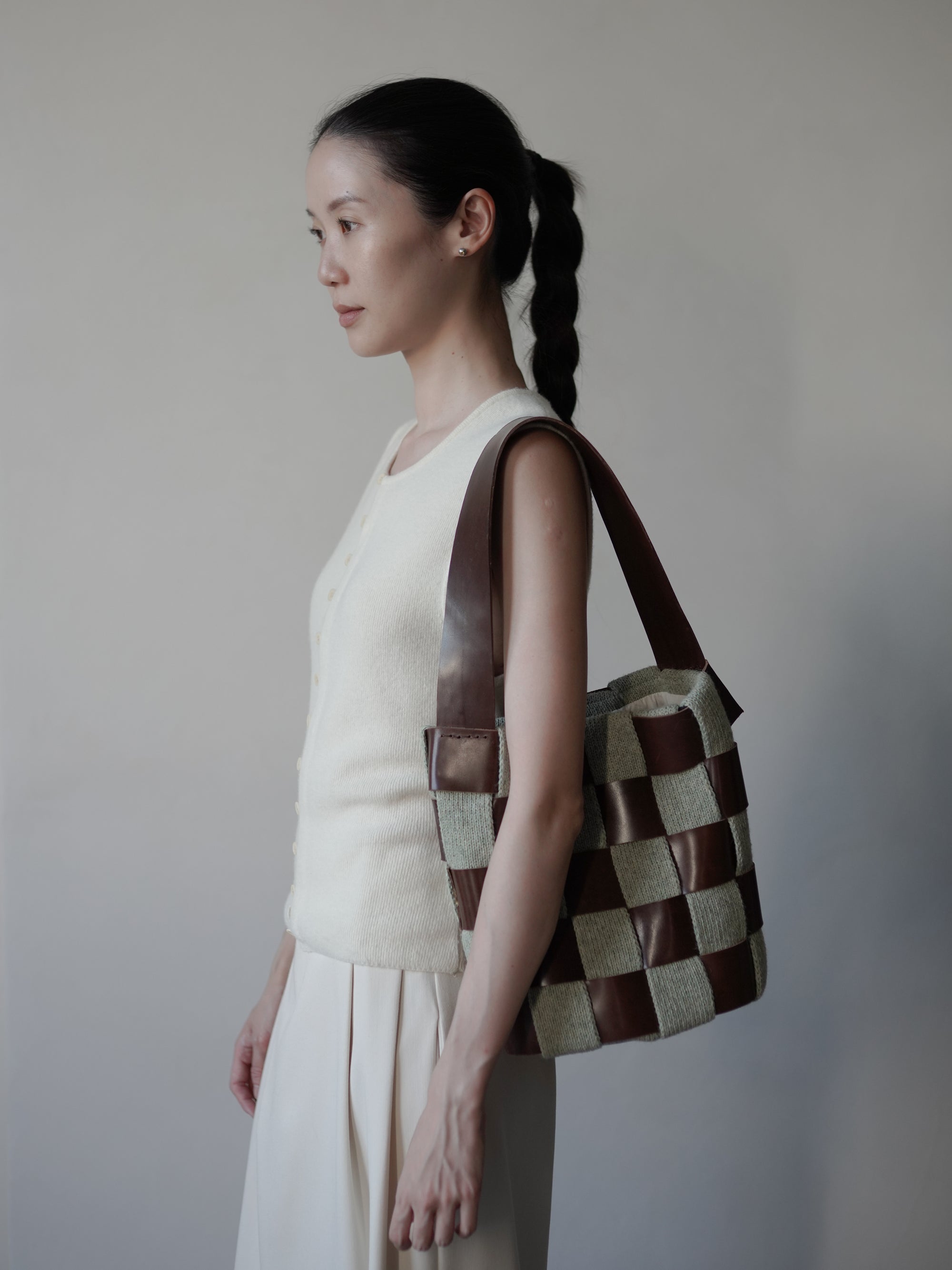 Leather-Knit Basket Bag・Light Green