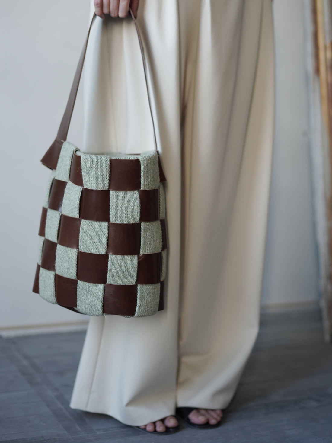 Leather-Knit Basket Bag・Light Green