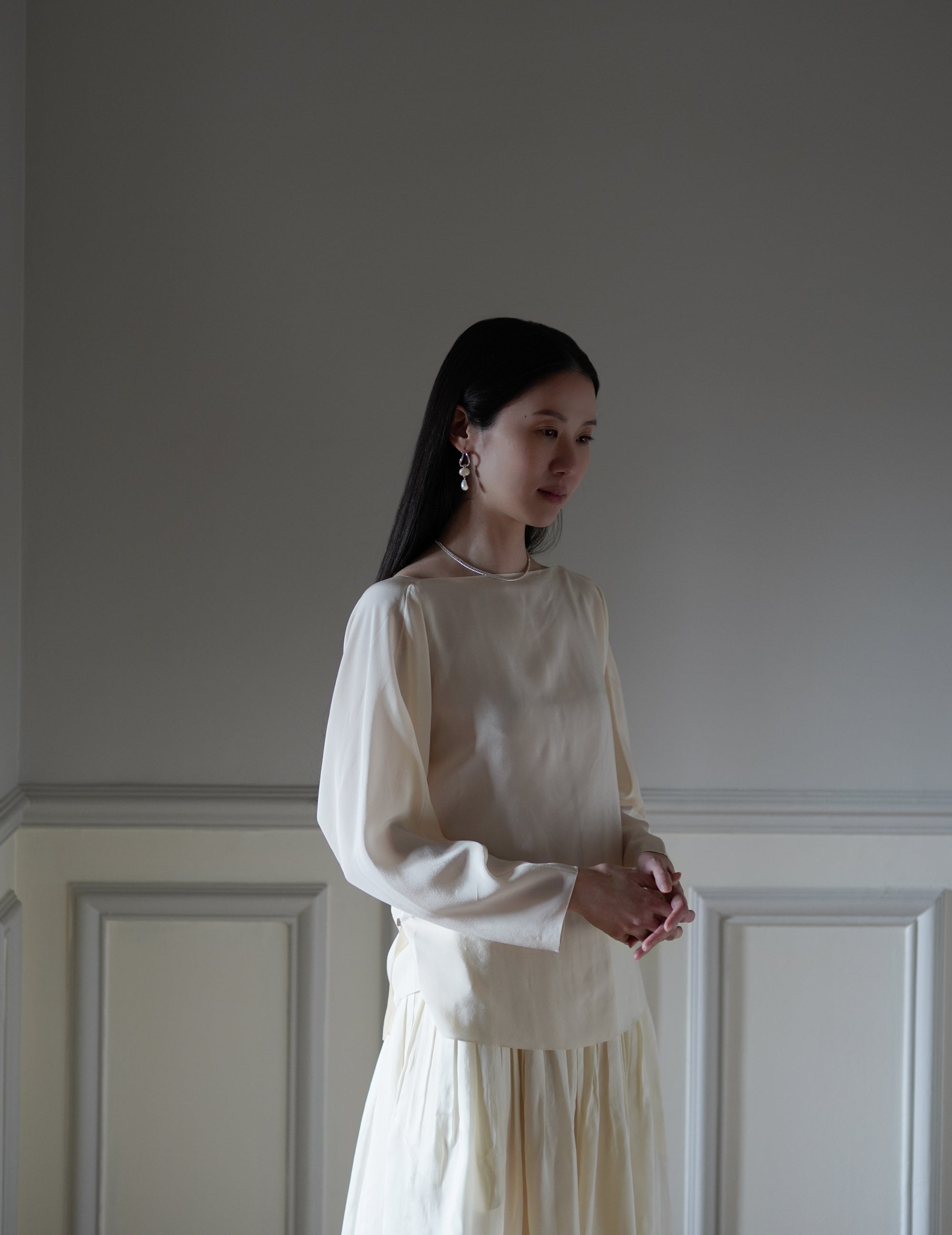 Wave Pierces Calm・Earrings & Pearl Charm Set