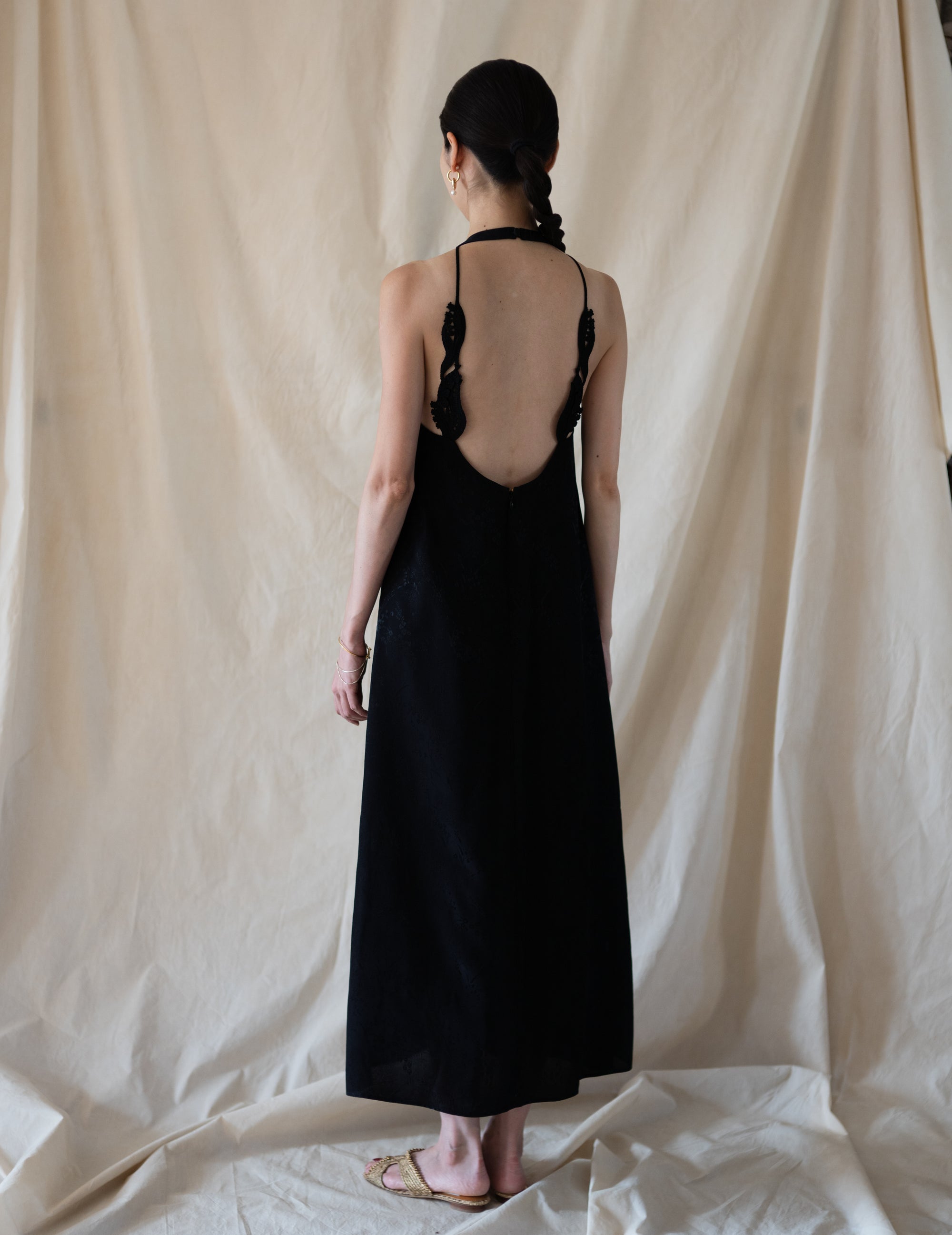 Floral Jacquard Camisole Dress - Black