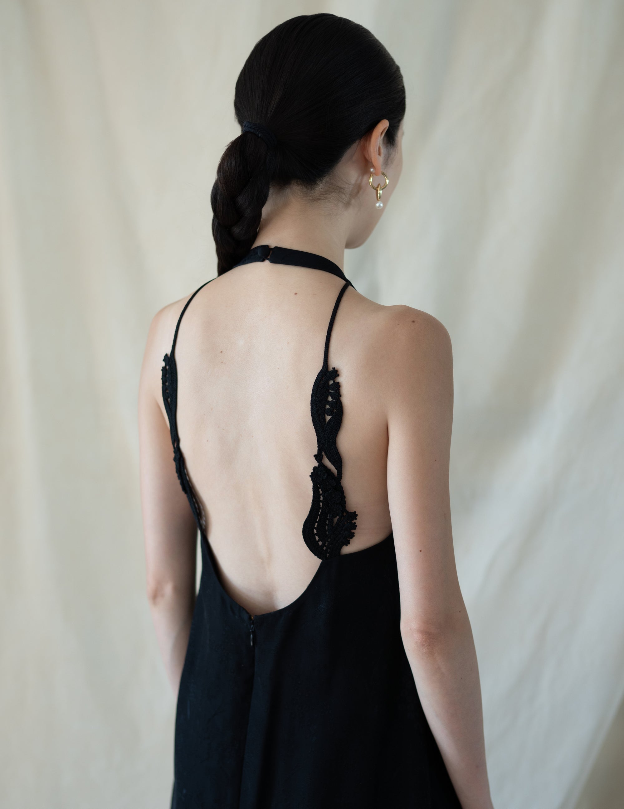 Floral Jacquard Camisole Dress - Black