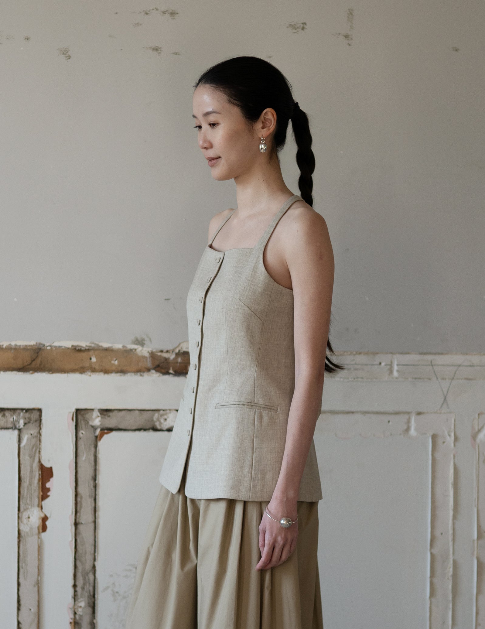 True Soft Wool Tailored Top・Sand