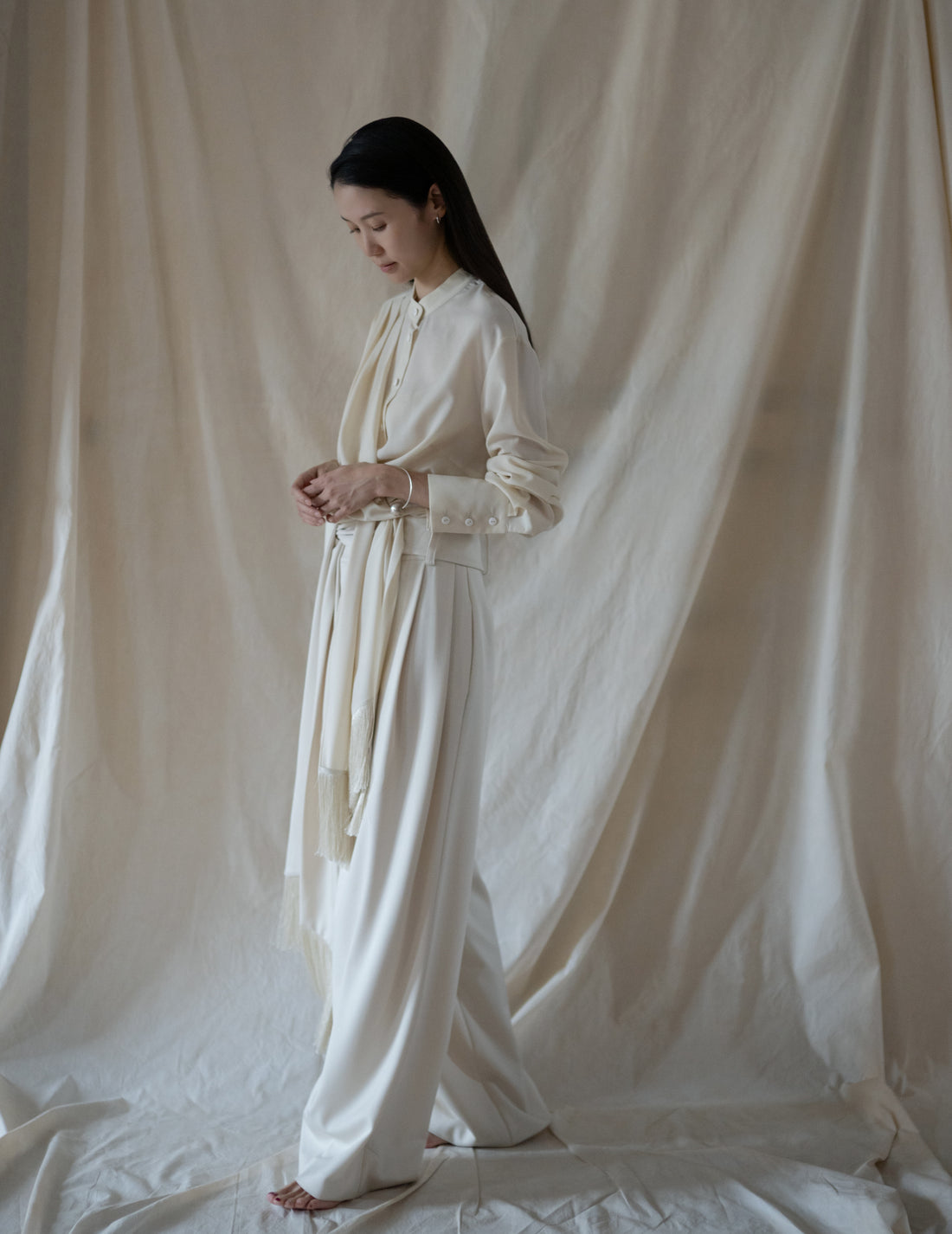 DELEGAN | Belt Fringe Shirt・Ivory