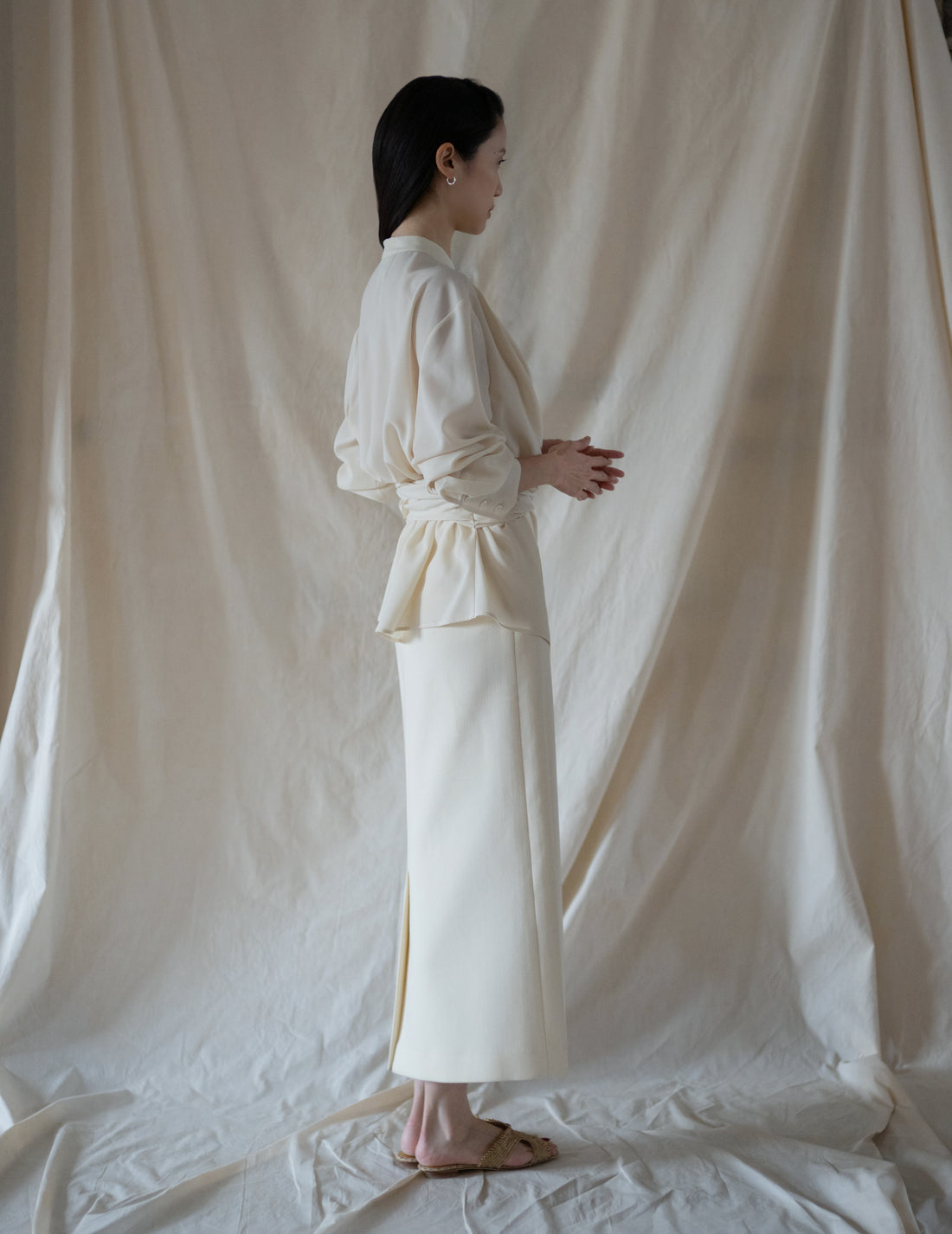 DELEGAN | Belt Fringe Shirt・Ivory