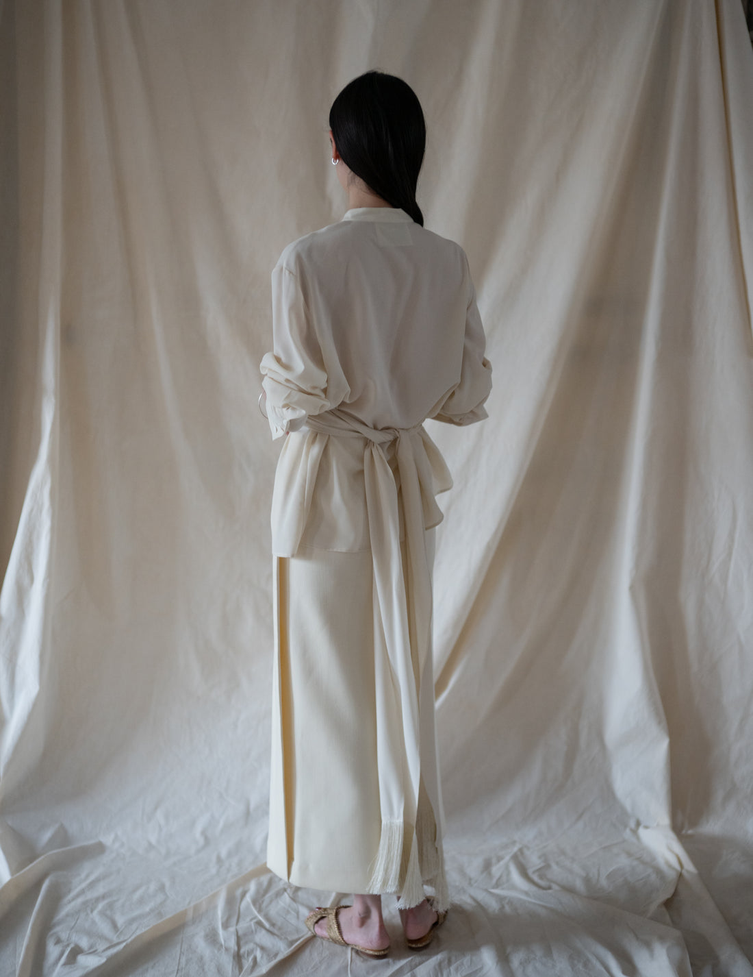 DELEGAN | Belt Fringe Shirt・Ivory