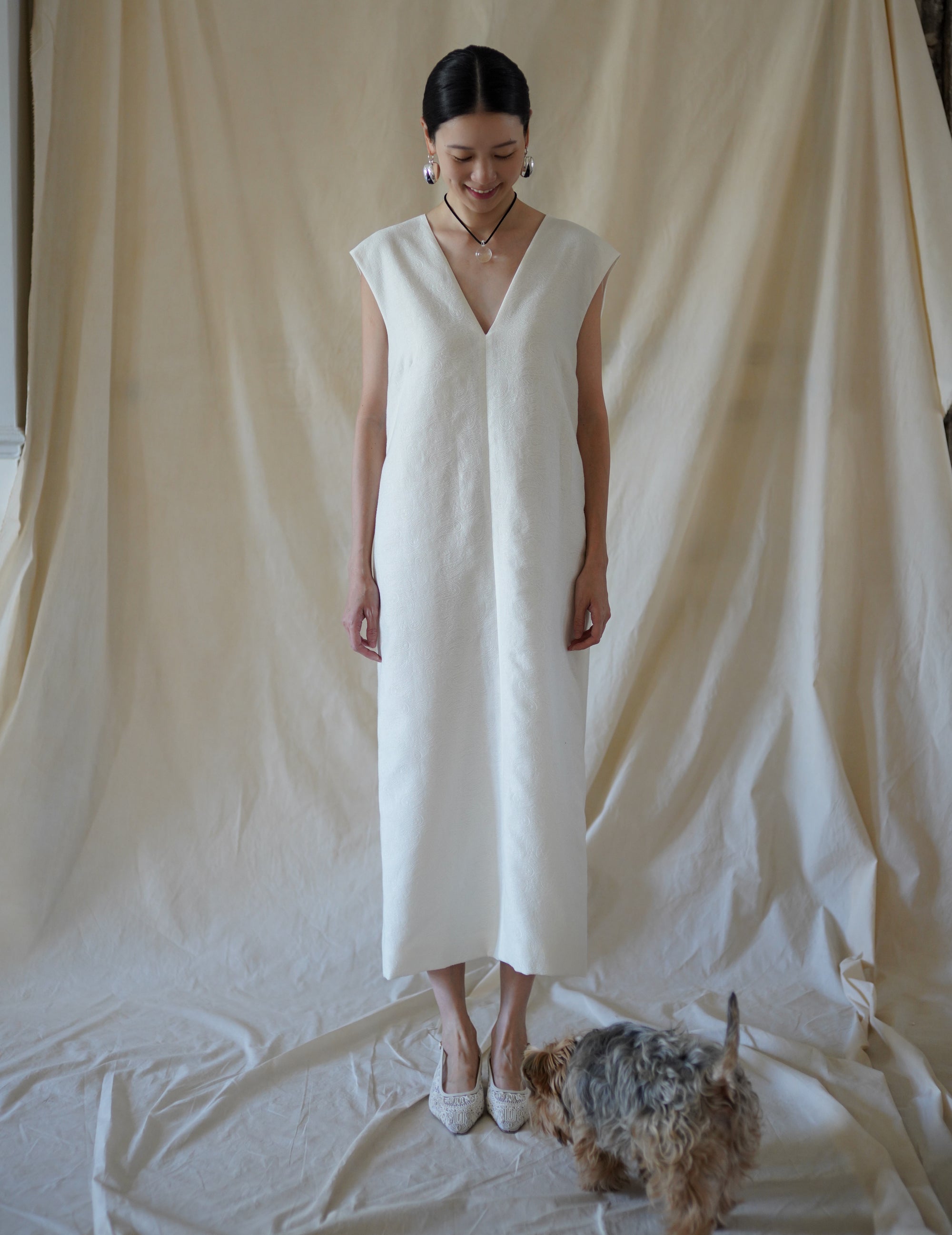 Cotton Nylon Jacquard Dress・Ecru