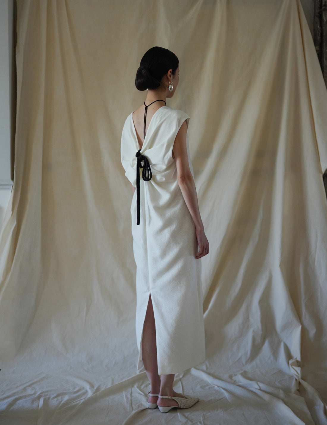 SCEARN | Cotton Nylon Jacquard Dress・Ecru