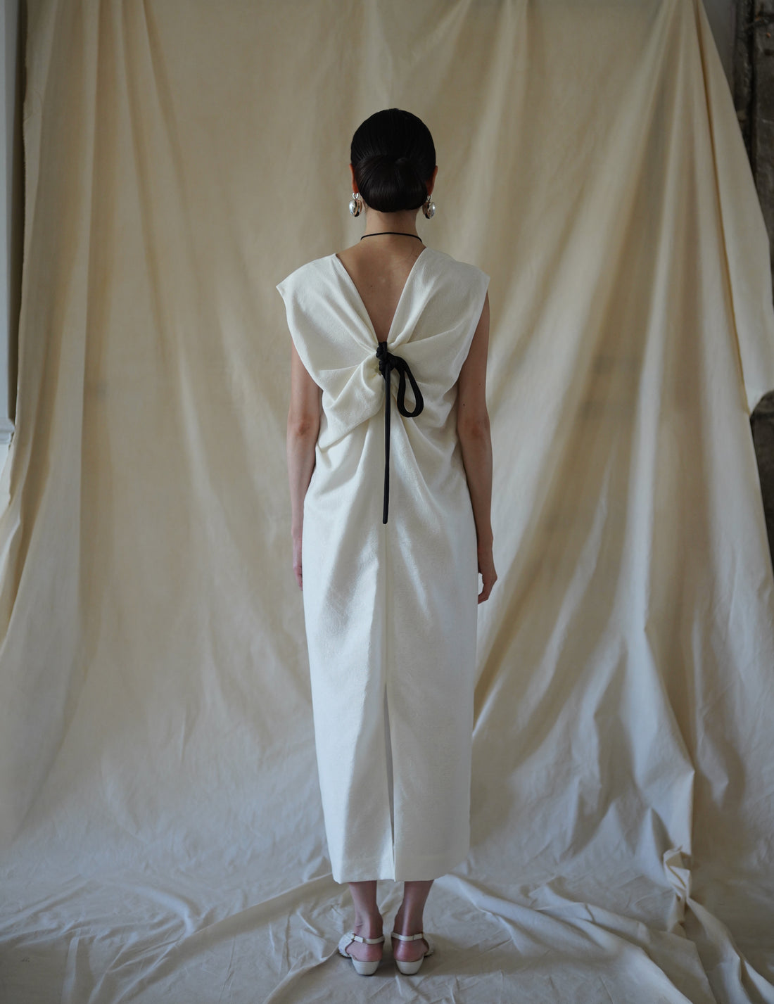 SCEARN | Cotton Nylon Jacquard Dress・Ecru