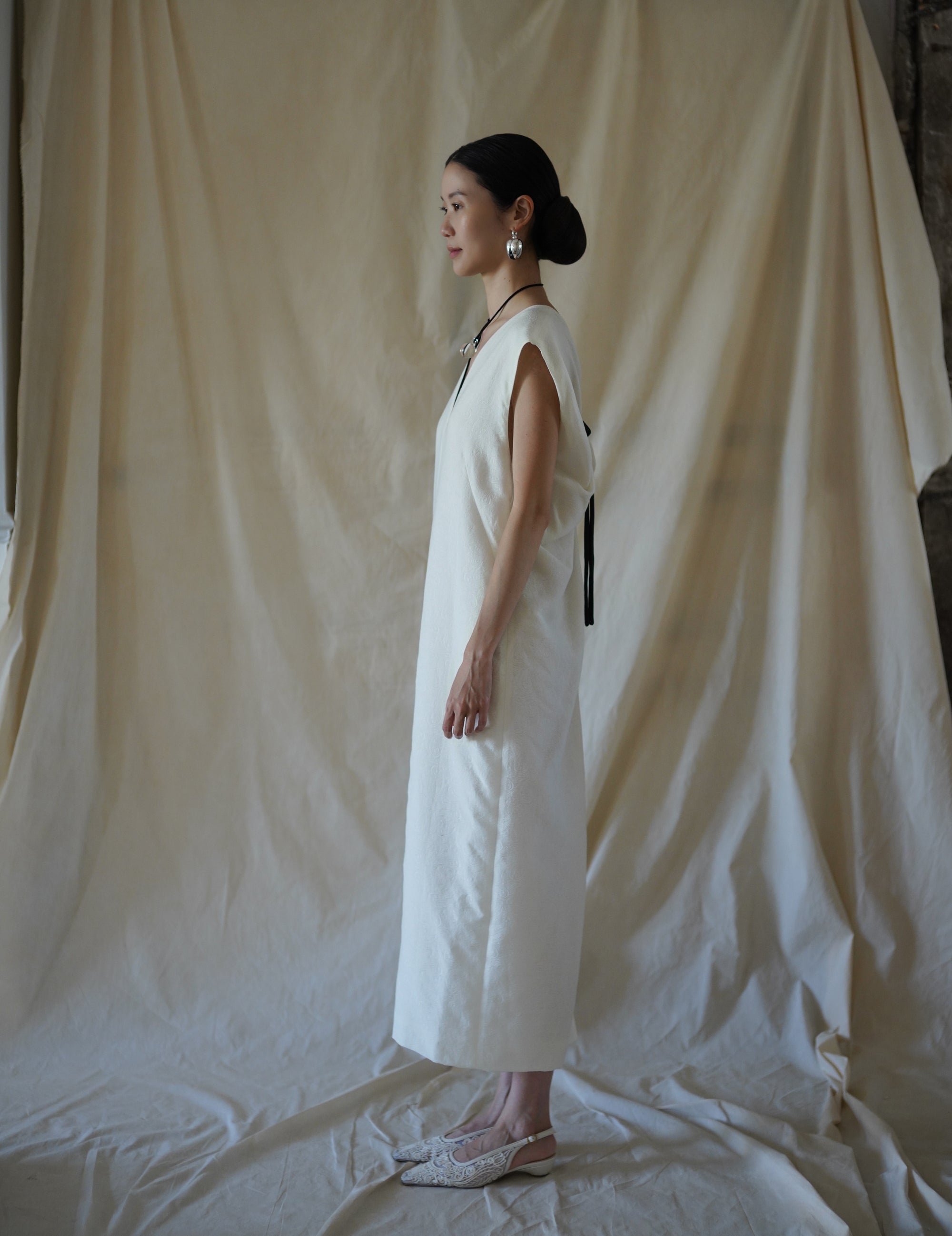 Cotton Nylon Jacquard Dress・Ecru