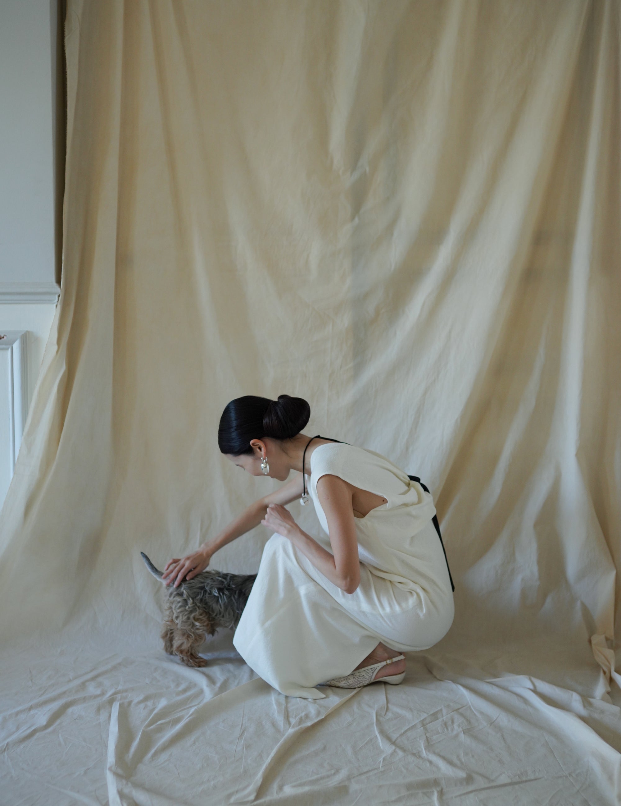 Cotton Nylon Jacquard Dress・Ecru